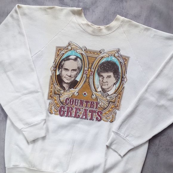 image of Vintage 80's Country Greats George Jones And Conway Twitty in White, Men's (Size XL)