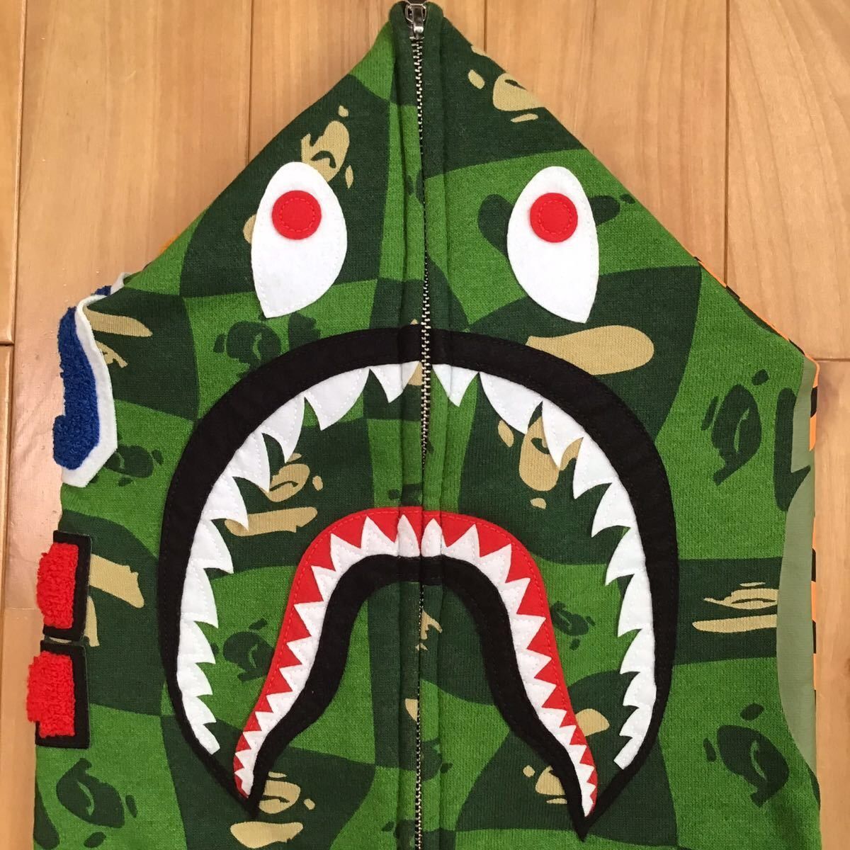 BAPE FACE logo shark full zip hoodie green a bathing ape