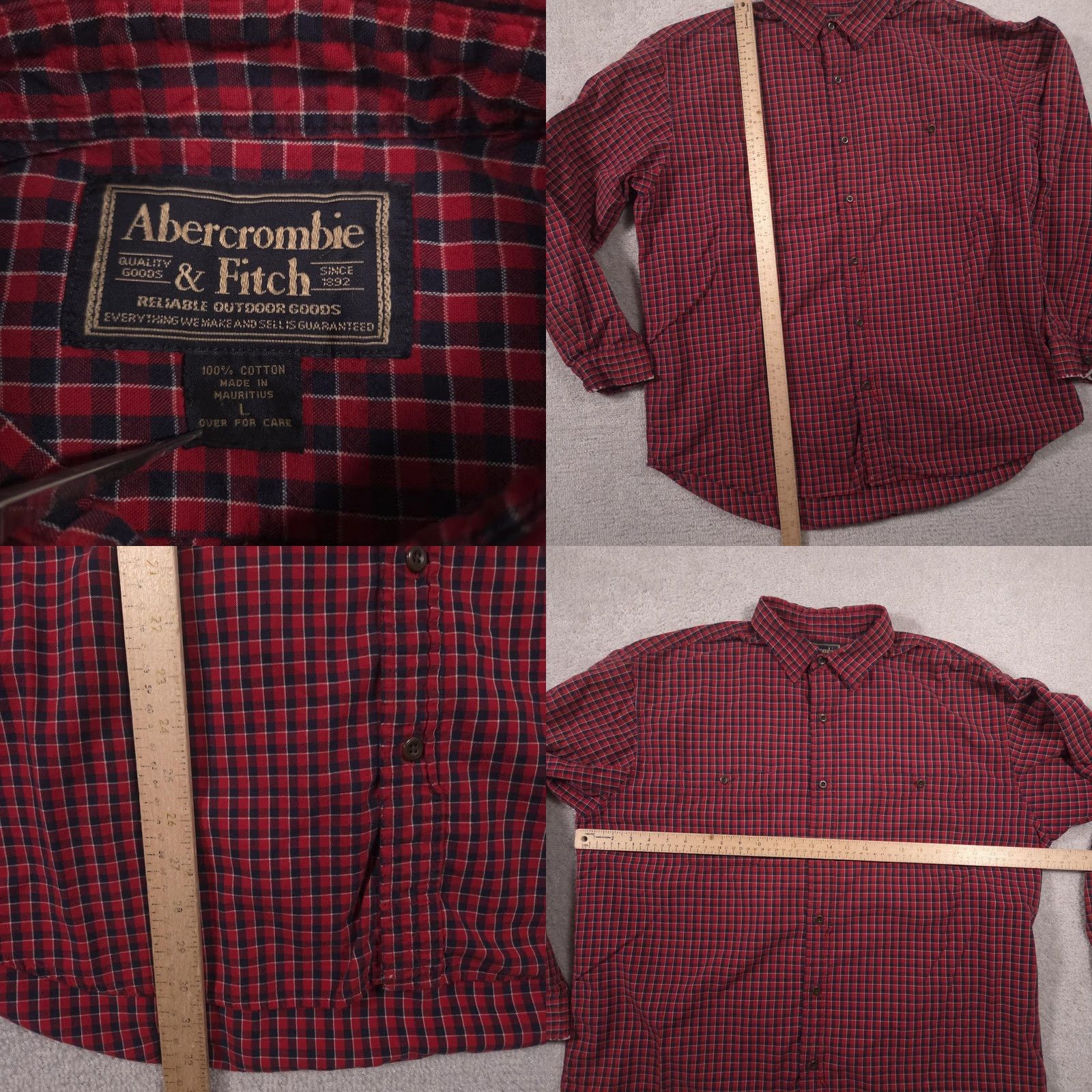 Abercrombie & Fitch Abercrombie & Fitch Shirt Mens Large Red Check Button Front Long Sleeve Casual Size US L / EU 52-54 / 3 - 8 Thumbnail