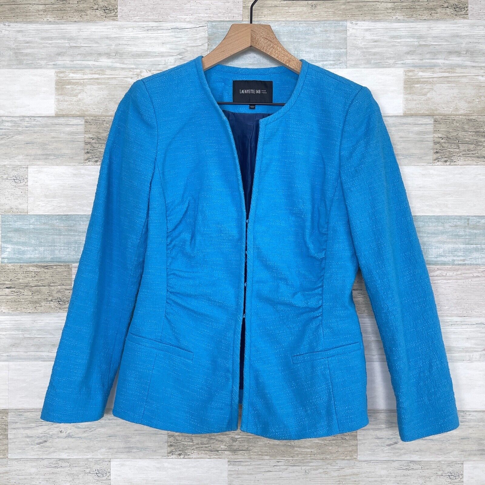 Lafayette 148 Lafayette 148 NY Textured Blazer Jacket Blue Ruched 4 Size S / US 4 / IT 40 - 1 Thumbnail