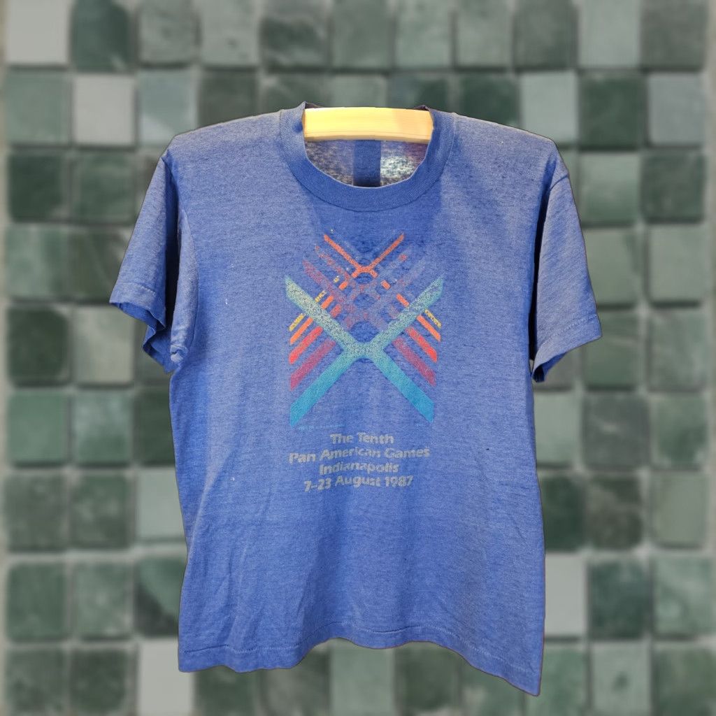 Vintage VINTAGE T-SHIRT Blue 80s Burn Out Distressed Worn Thin STITCH Crew Neck Short Sleeve SZ M Mens Cotton Graphic Print Handcrafted 19 25 INCHs Size US M / EU 48-50 / 2 - 1 Thumbnail