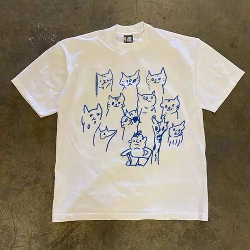 VIBE Cat print washed vintage cotton tee Size US L / EU 52-54 / 3 - 5 Thumbnail