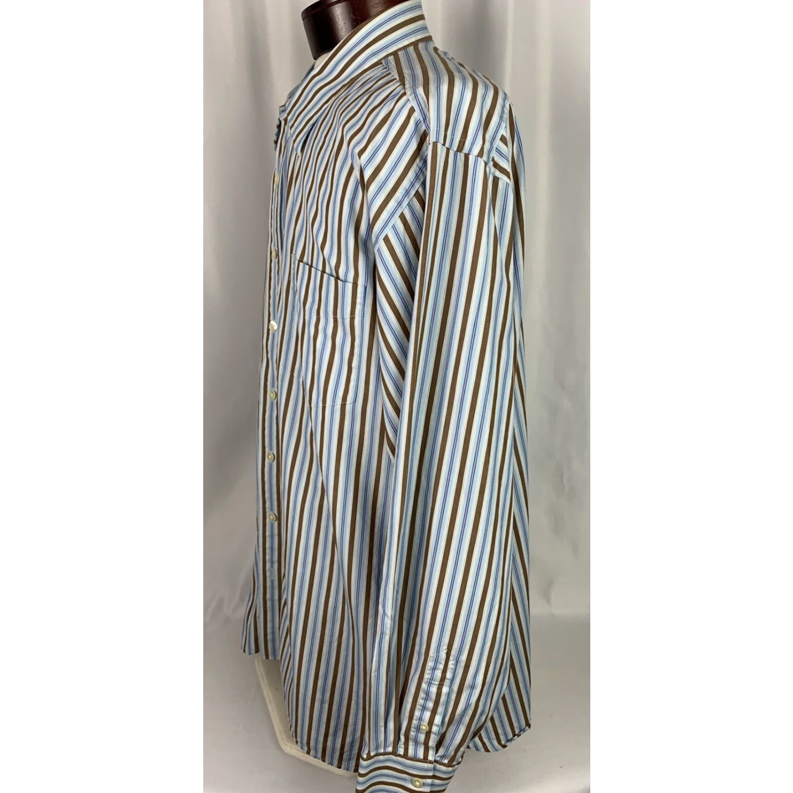 Gap Gap Classic Shirt Button Down Mens XXL18-18 1/2 Blue White Brown Stripes Size US XXL / EU 58 / 5 - 4 Thumbnail