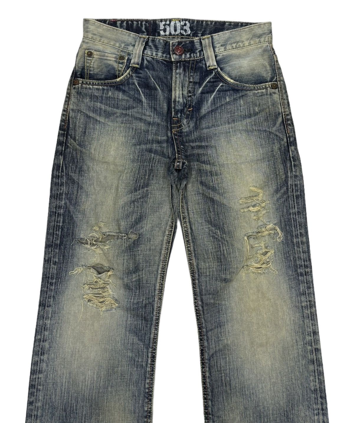 Le Grande Bleu (L.G.B.) 🔥EDWIN 503 BLUE TRIP FLARE RUSTY GRUNGE DENIM JEANS Size 31" - 7 Thumbnail