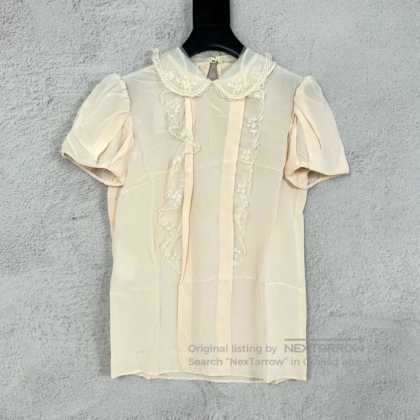 Miu Miu Miumiu Lace Silk Short-Sleeve Top. Size XS / US 0-2 / IT 36-38 - 1 Thumbnail