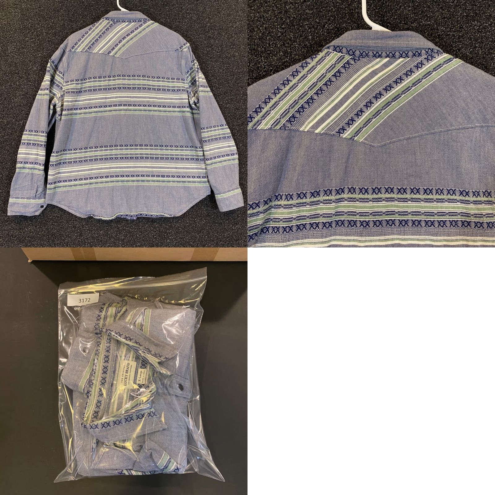 Lucky Brand Lucky Brand Shirt Men XL Blue Green Stitch Striped Button Up Long Sleeve Western Size US XL / EU 56 / 4 - 8 Thumbnail