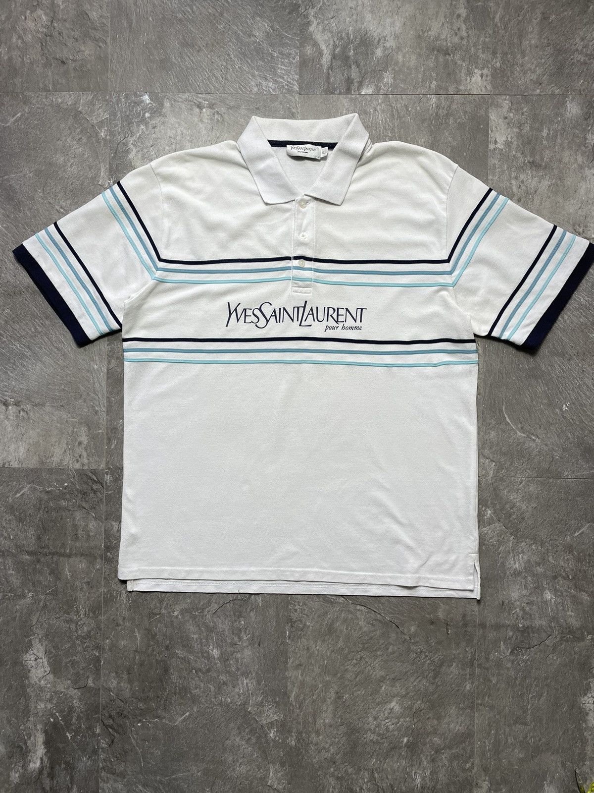 Other Vintage Yves Saint Laurent YSL Polo T Shirt Big Logo Luxury Size US XL / EU 56 / 4 - 1 Thumbnail