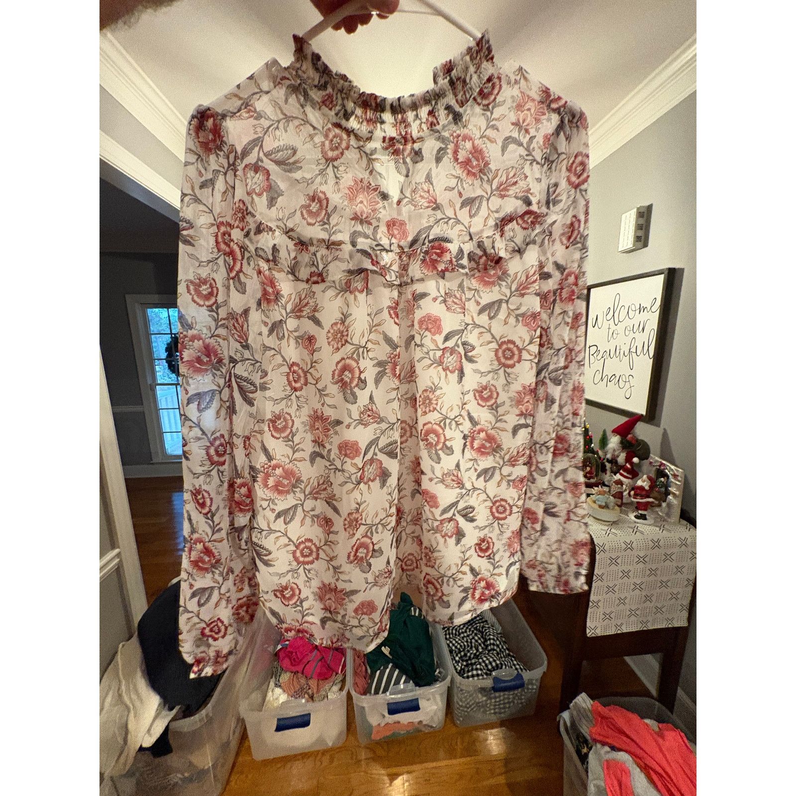 Loft LOFT Women’s XS Floral Blouse Cream Pink Long Sleeve Size XS / US 0-2 / IT 36-38 - 3 Thumbnail