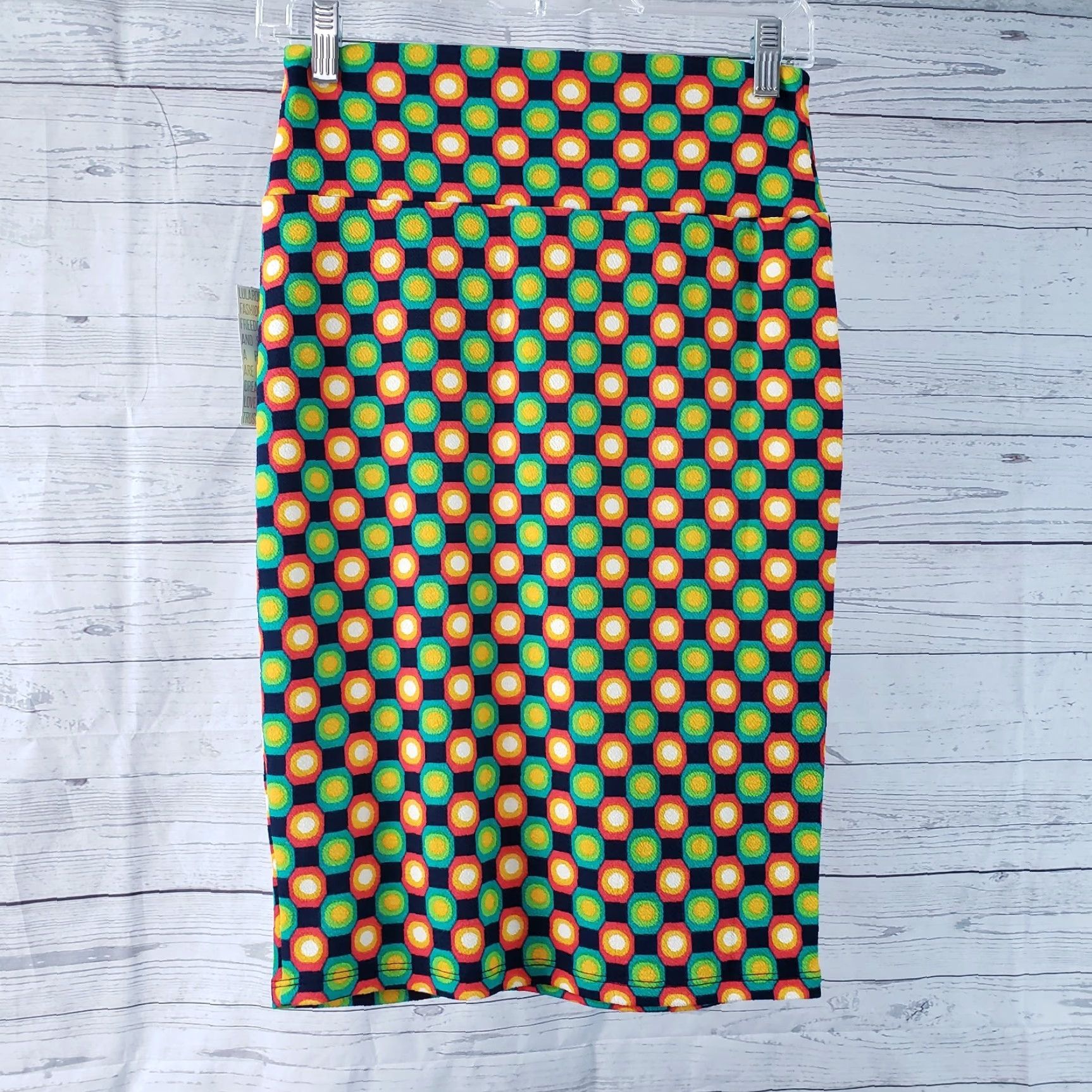 Vintage LuLaRoe Cassie Skirt XS Green Orange Geometric Pull On Pencil Knee Length Womens Size 26" / US 2 / IT 38 - 2 Thumbnail