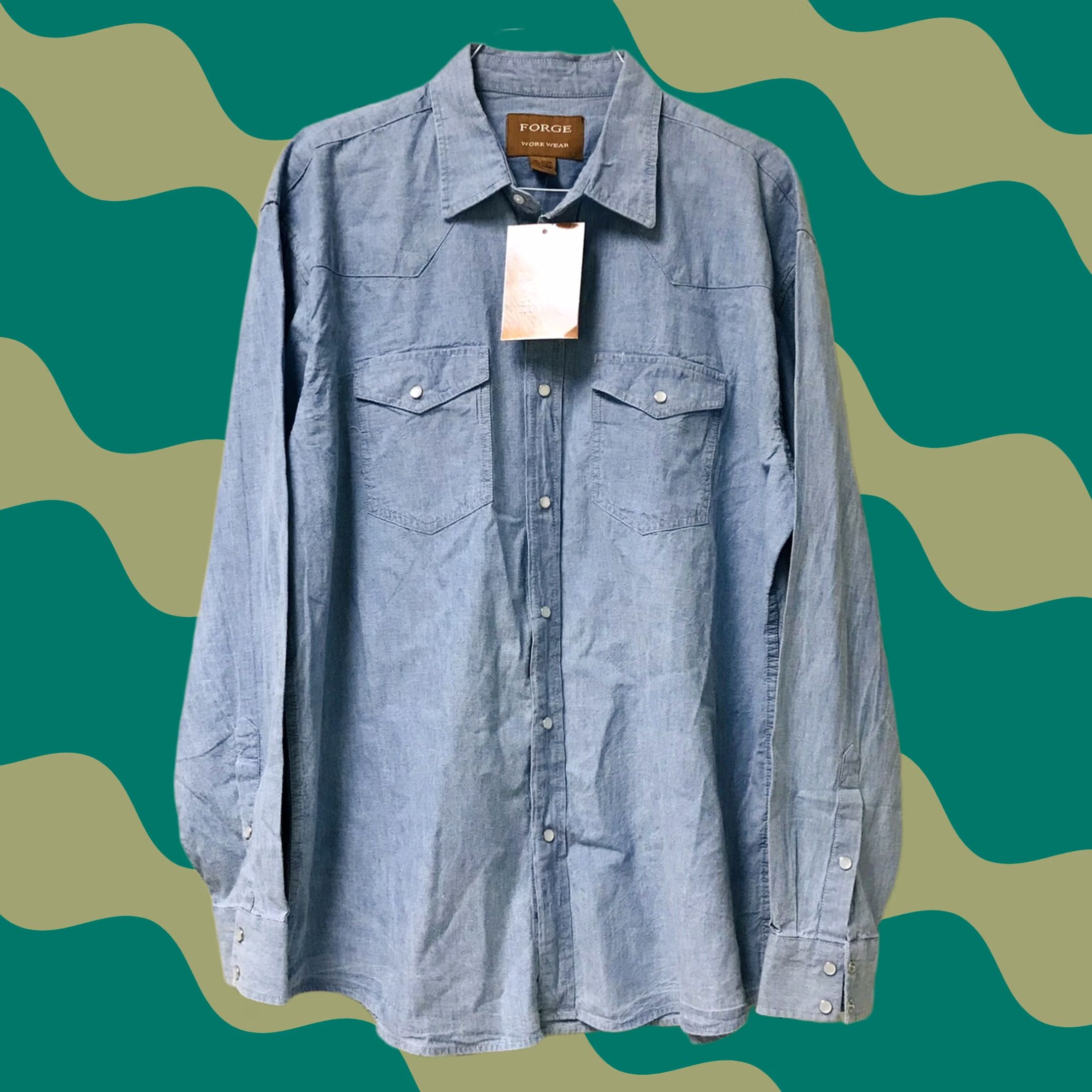Doublet Forge Men Work Wear Button-Down Shirt XXL Blue 100% Cotton Long Sleeve Regular Shirt Men Workwear Vintage No N/A Size US XXL / EU 58 / 5 - 1 Thumbnail