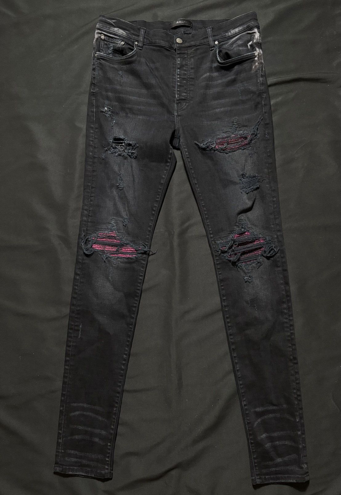 Amiri Mx1 Black on Black /Pink Patch Jeans - Size 36
