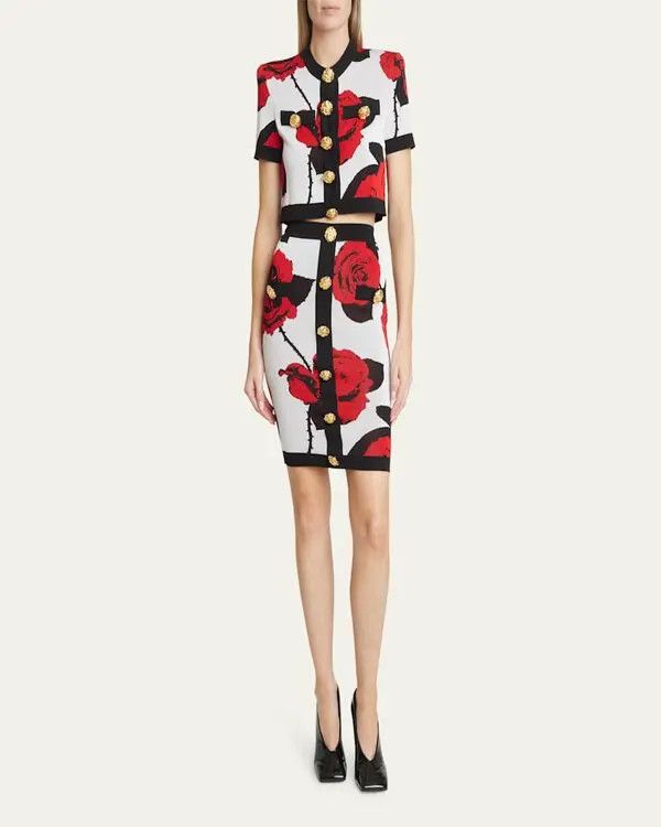 Balmain o1s1wg110825 Floral Jacquard Midi Skirt in Multicolor Size 26" / US 2 / IT 38 - 2 Thumbnail