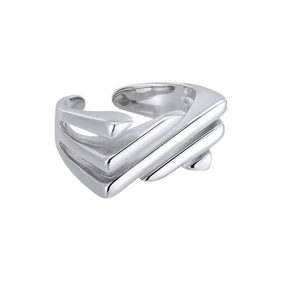 Jewelry × Vintage 925 Sterling Rings Geometric Handmade Irregular Strip Size ONE SIZE - 6 Thumbnail