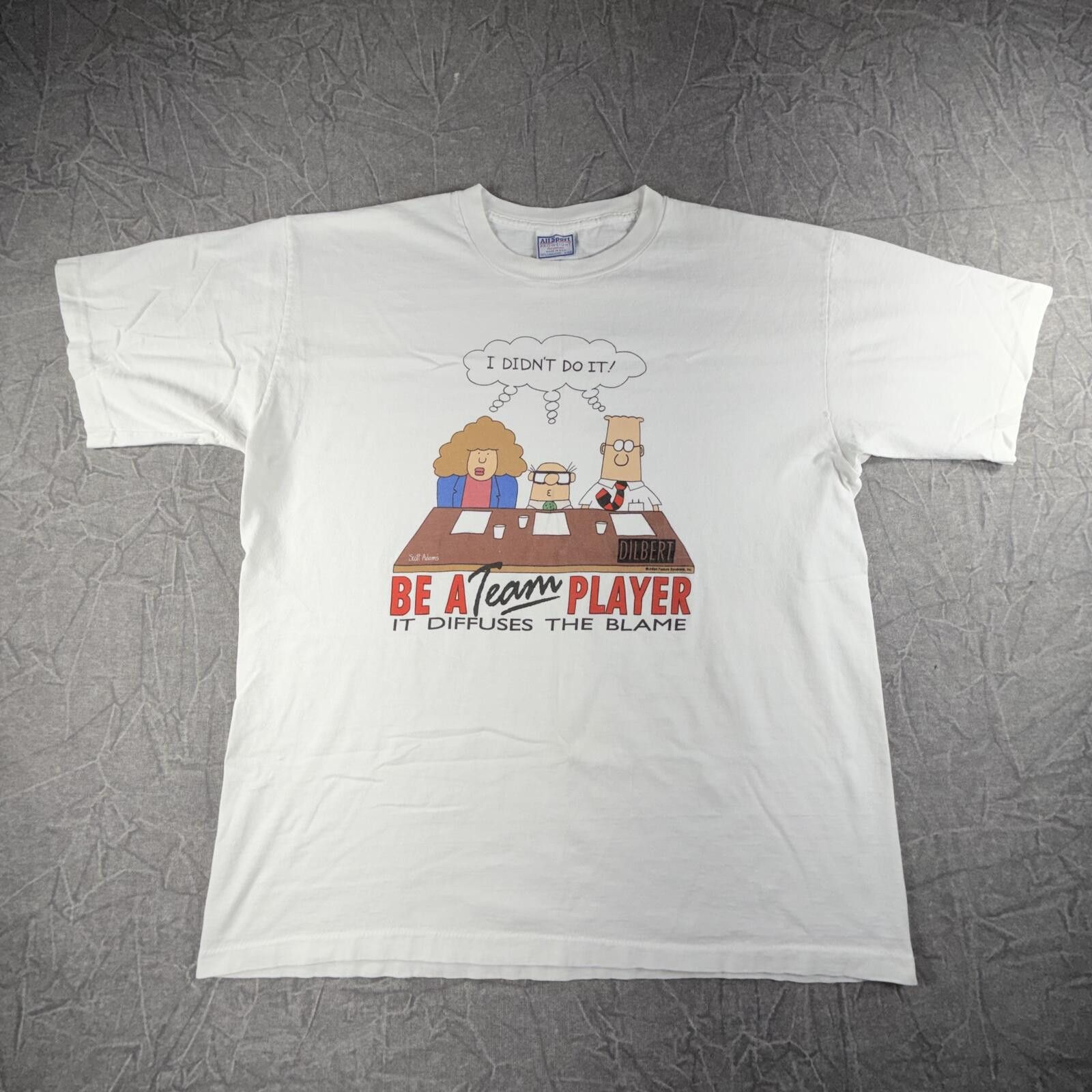 All Sport Dilbert Shirt Men's XL White 90s Vintage Be A Team Player Size ONE SIZE - 1 Thumbnail