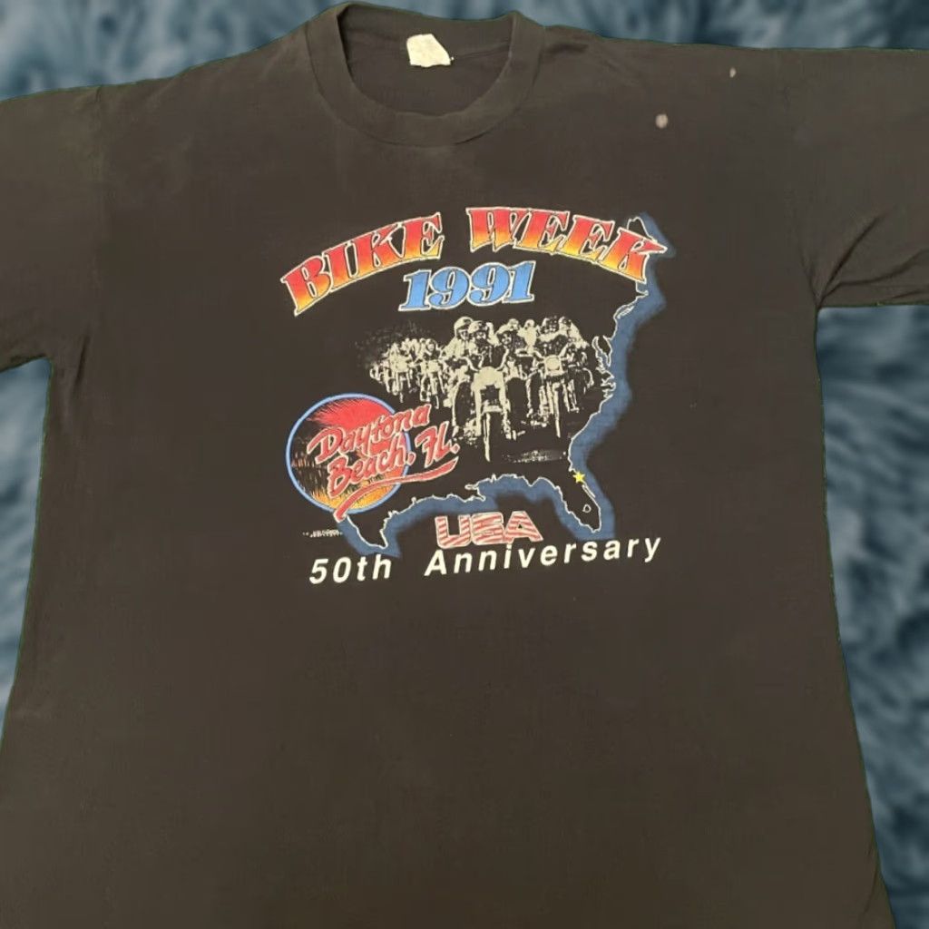Vintage VINTAGE 90s Bike Week USA Biker Daytona Beach Florida Eagle 1991 VTG Shirt XL Gray Mens Short Sleeve T-Shirt Size US XL / EU 56 / 4 - 1 Thumbnail