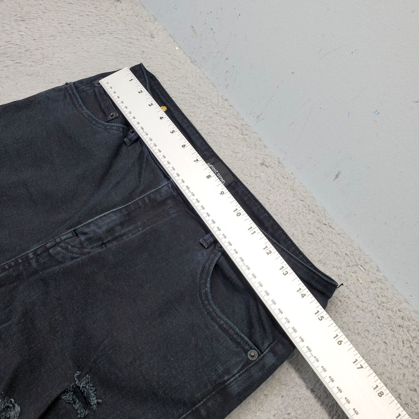 Denime Earnest Sewn Jeans Womens 29 Black Denim Stretch Distressed Dark Wash Skinny Leg Jeans Size 29" - 3 Thumbnail