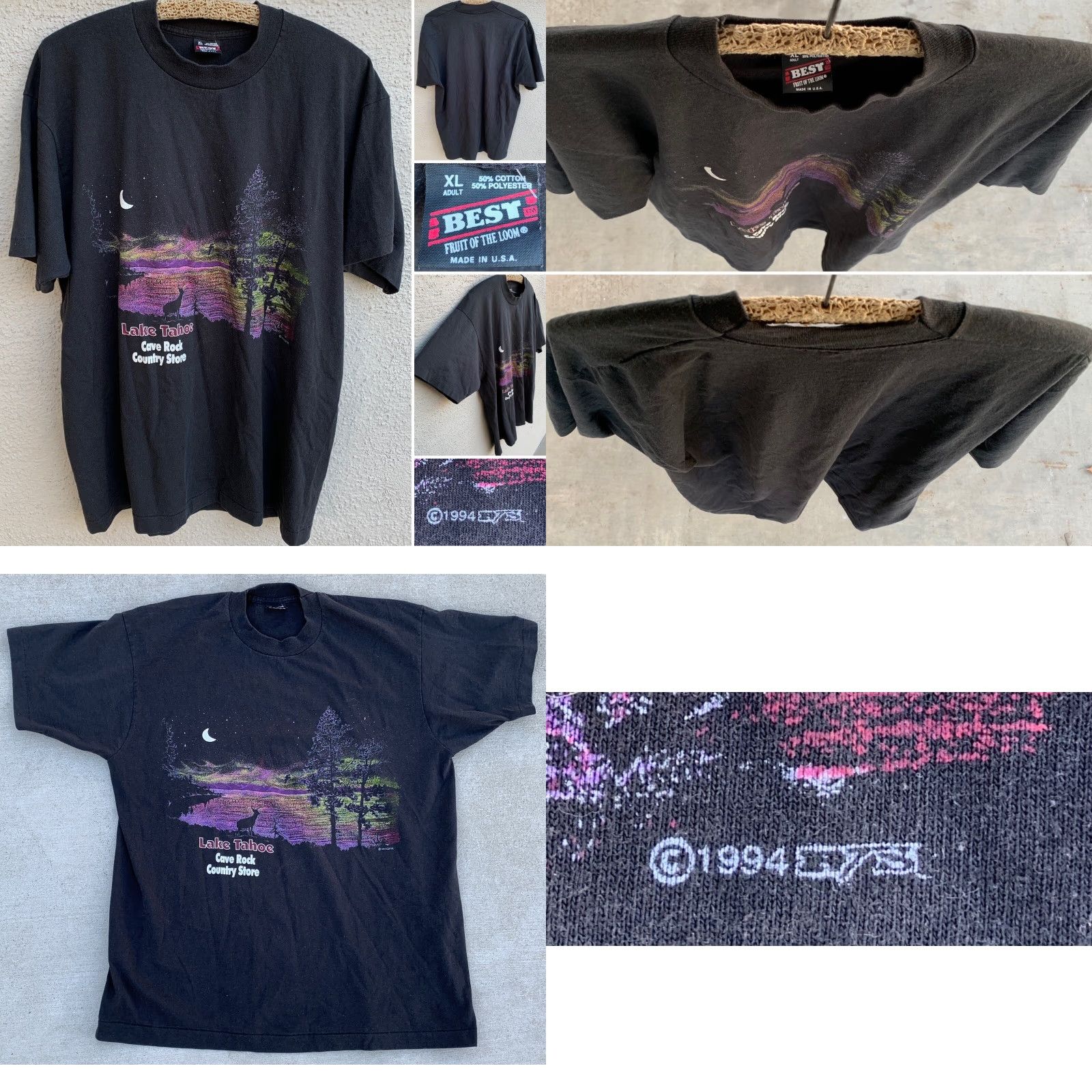 Fruit Of The Loom VINTAGE Fruit of the Loom T-Shirt Graphic Tee 80s XL Black Cotton Blend Short Sleeve Men Nature Animals 1990s Shirt Images See Pics Size US XL / EU 56 / 4 - 8 Thumbnail
