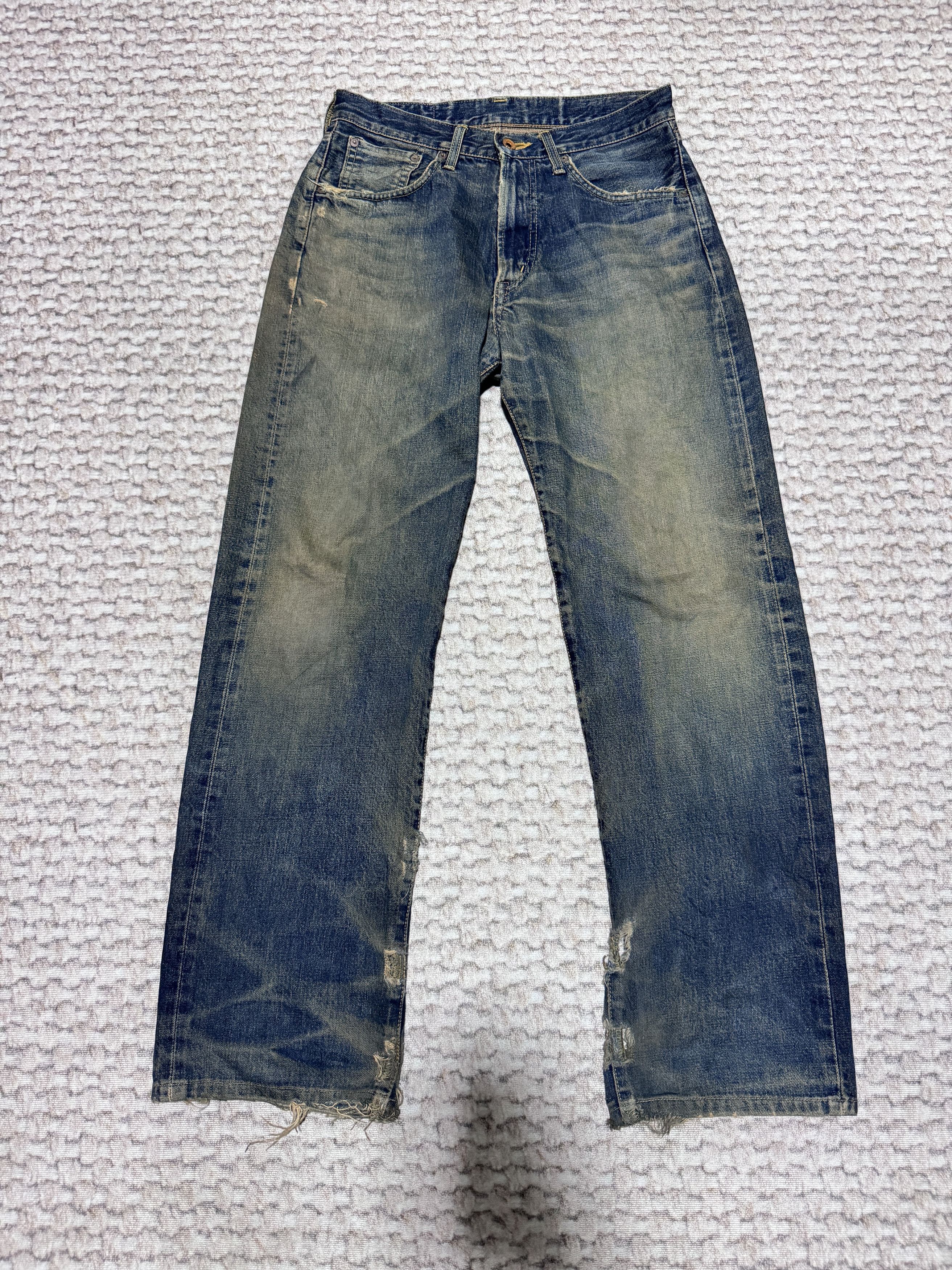 Vintage Edwin 505X Rusty Natural Distressed Selvadge Jeans