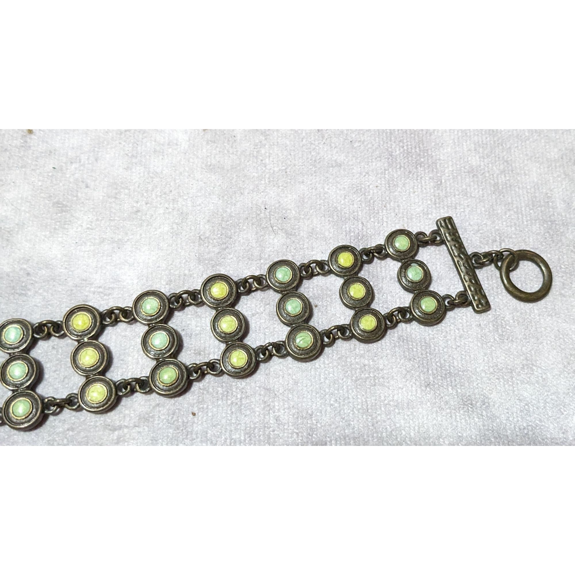 Other Antiqued Gold Tone Green And Blue Enamel Vintage Style Brace Size ONE SIZE - 9 Thumbnail