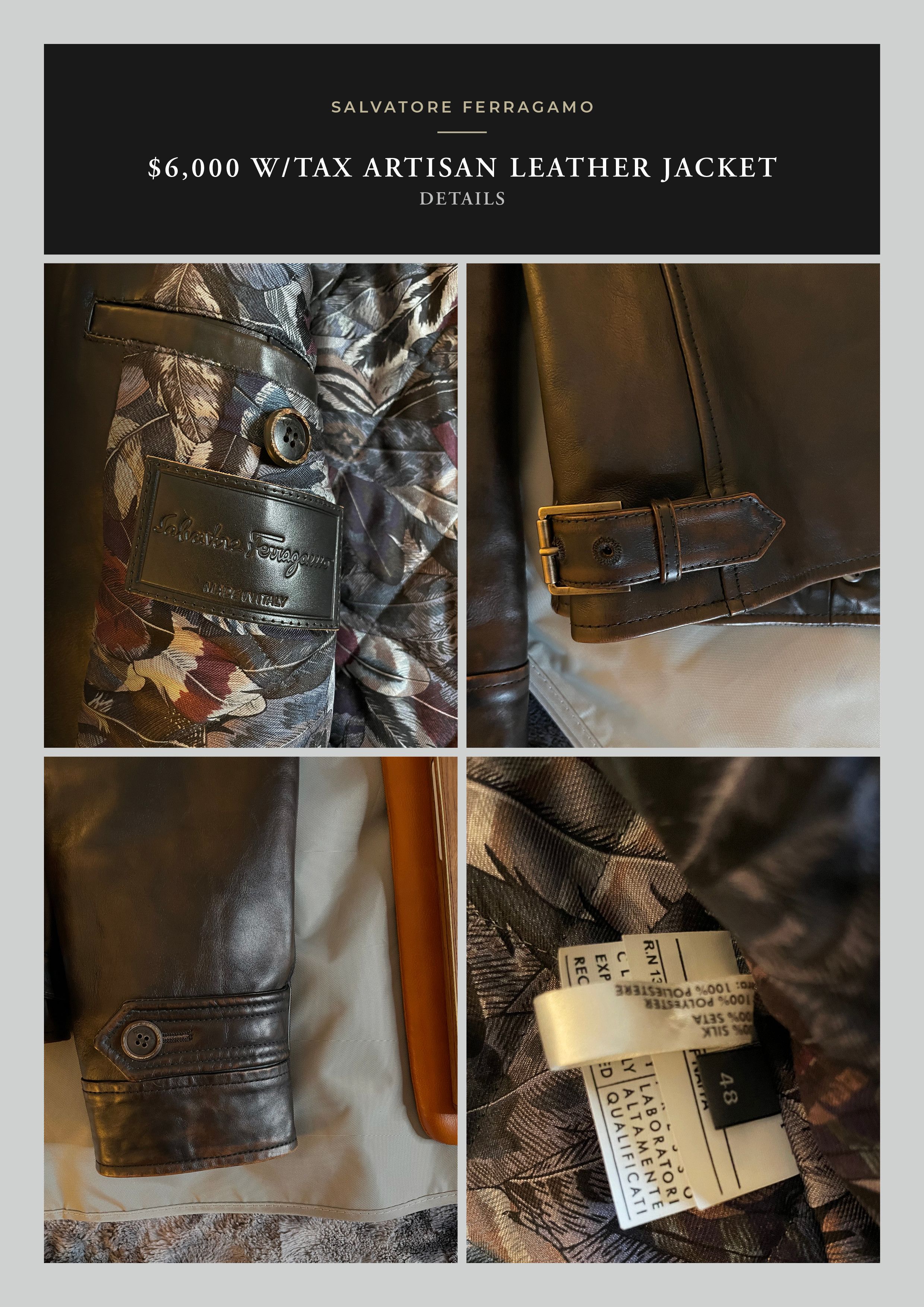 Salvatore Ferragamo Effortless Cool $6K w/tax Nappa Calf Leather Artisan Patina Size US M / EU 48-50 / 2 - 22 Thumbnail
