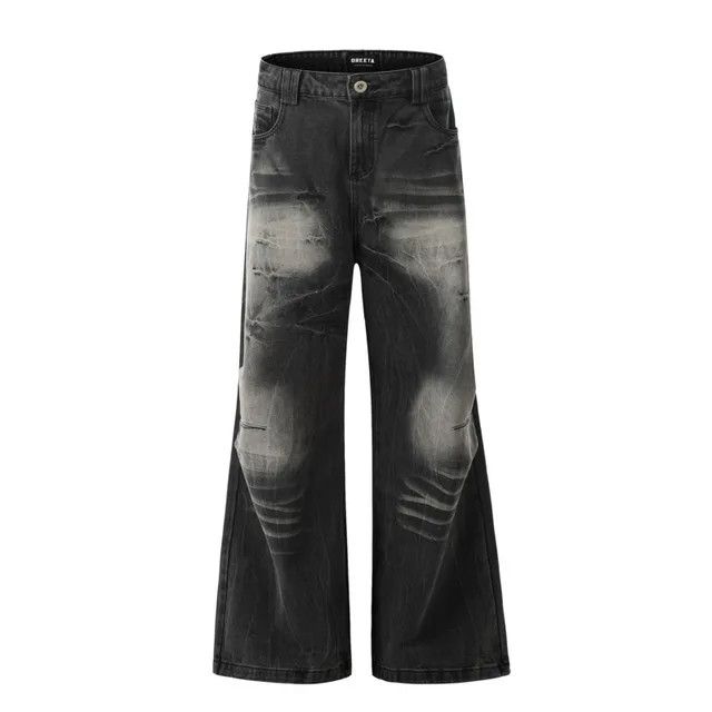 Jean × Vintage washed faded lightning crack loose jeans Size US 33 - 6 Thumbnail