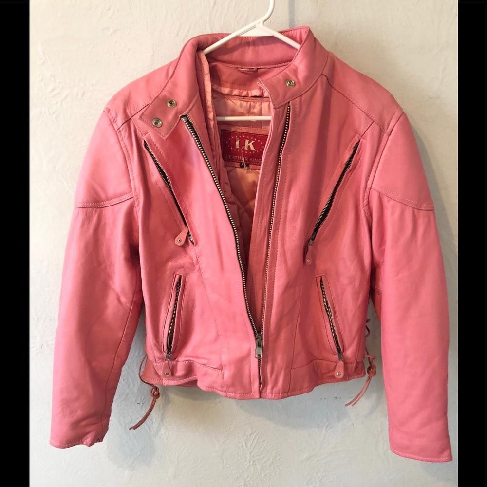 image of Designer Leather King Pink Biker Jacket W Removable Liner!, Women's (Size XS)