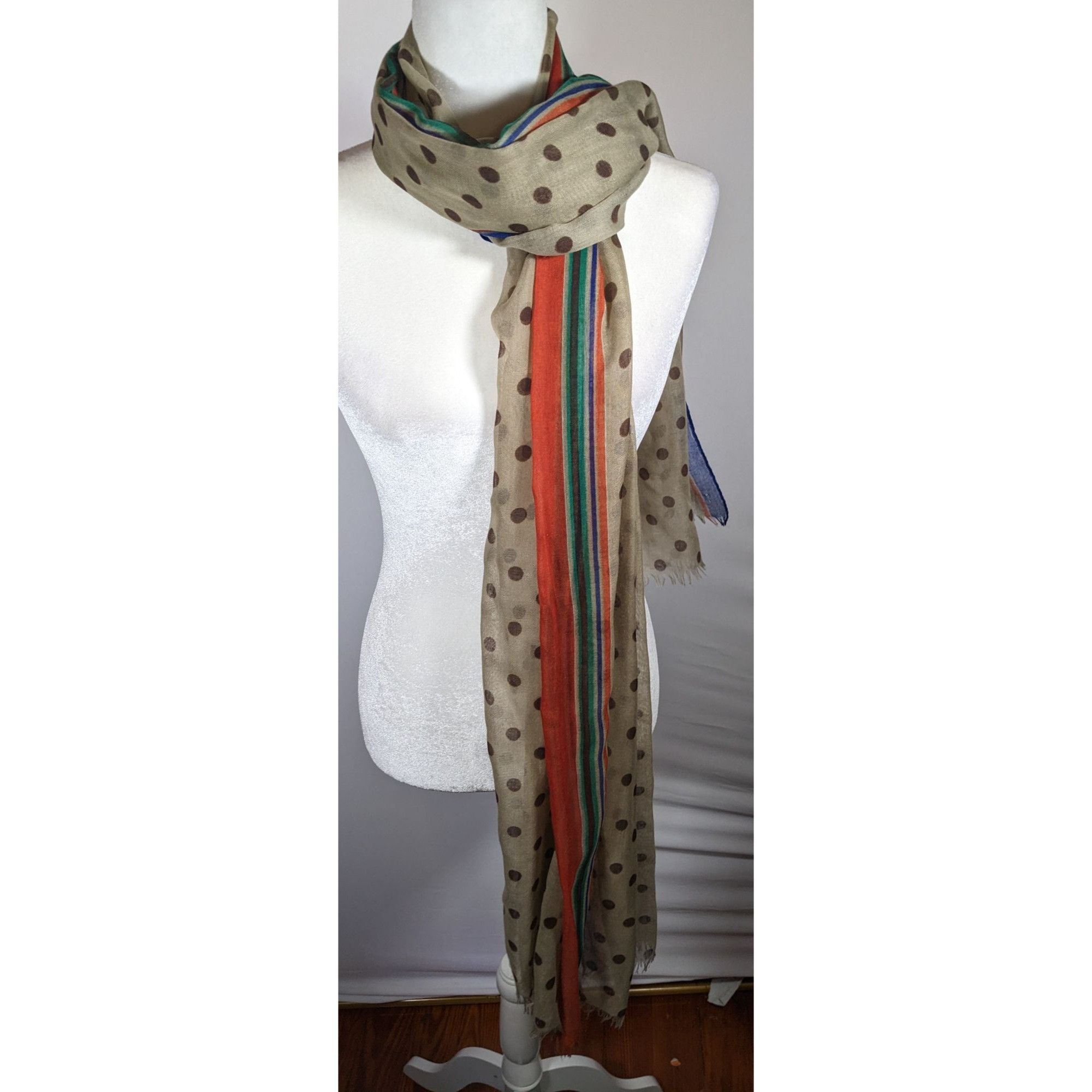 Other Vintage 70s Taupe Scarf With Brown Polka Dots And Rainbow St Size ONE SIZE - 6 Thumbnail