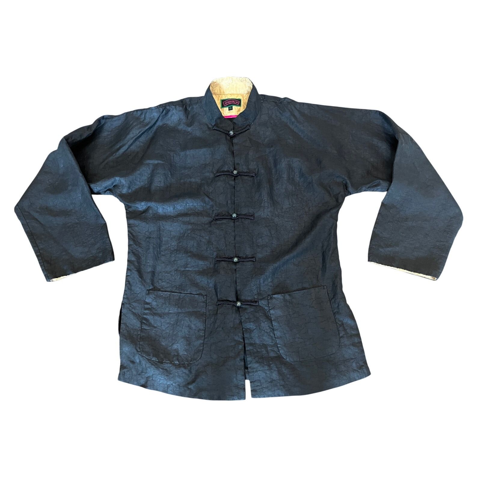 Vintage Vtg Kenki Black Textured Chinese Jacket Silk Interior S 1L Size L / US 10 / IT 46 - 3 Thumbnail