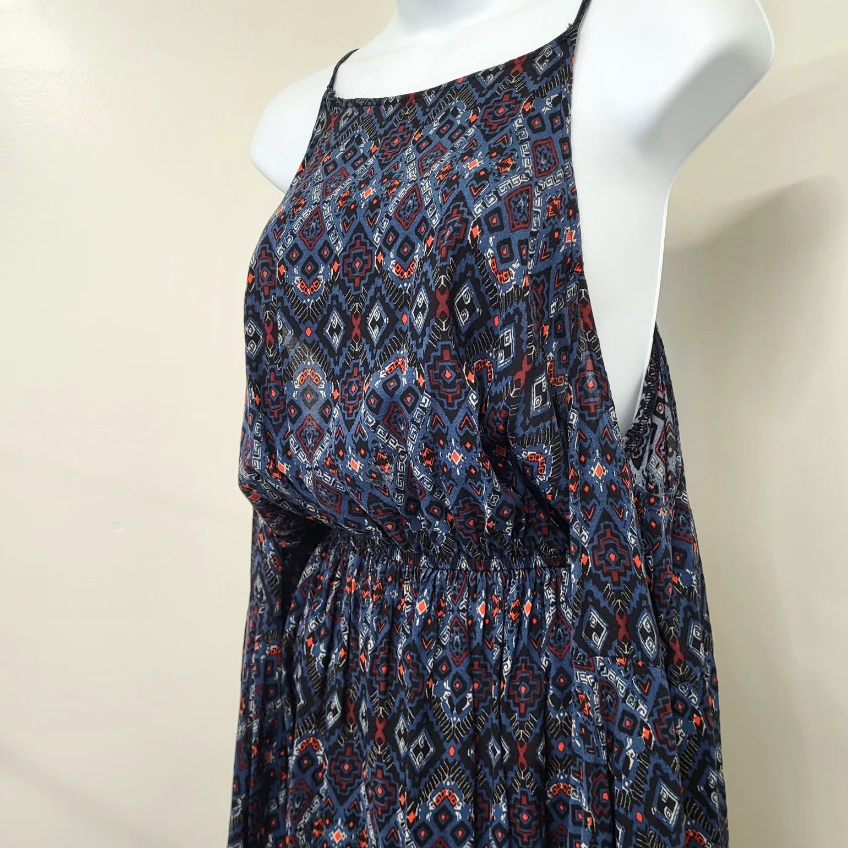 Abercrombie & Fitch Abercrombie & Fitch Dress Medium Blue Paisley Cold Shoulder Long Sleeve Dress Size M / US 6-8 / IT 42-44 - 7 Thumbnail