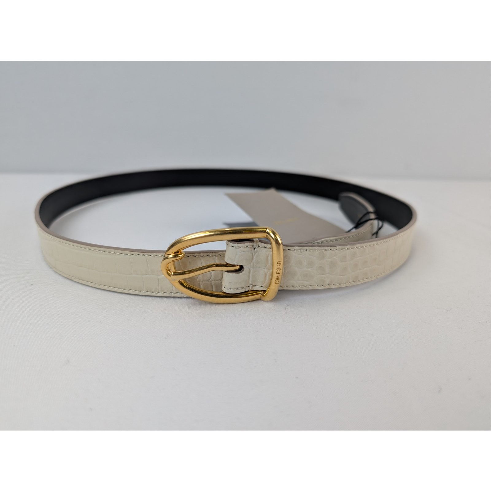 Tom Ford o1rshd1 Size: 100 / Croc Effect Leather Belt in Ivory Size 40 - 2 Thumbnail