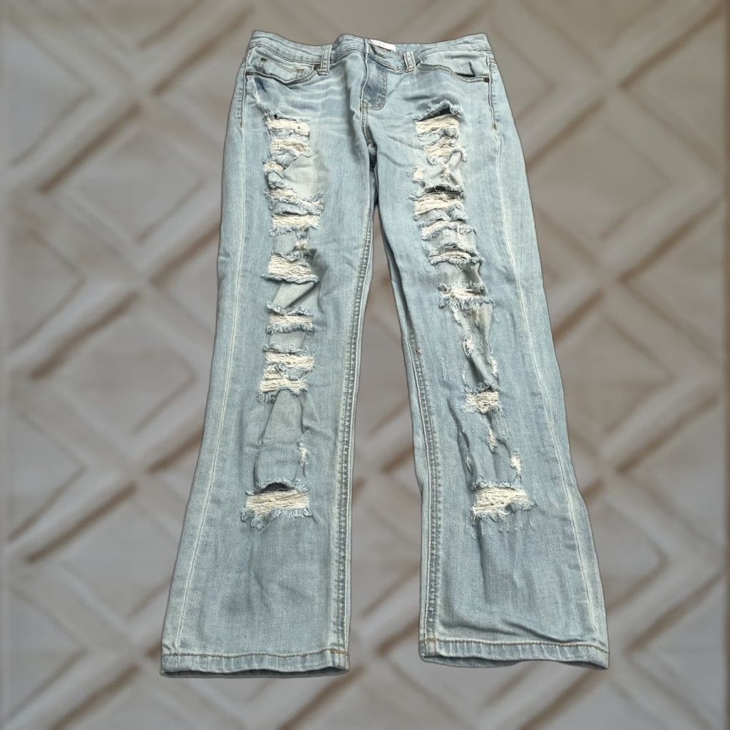 Denime Eunina Jeans Distressed Denim Blue 30x28 Juniors 9 Mid Rise Regular Boyfriend 5-Pocket Design City Modern Modern City Jeans Womens Size 30" / US 8 / IT 44 - 1 Thumbnail