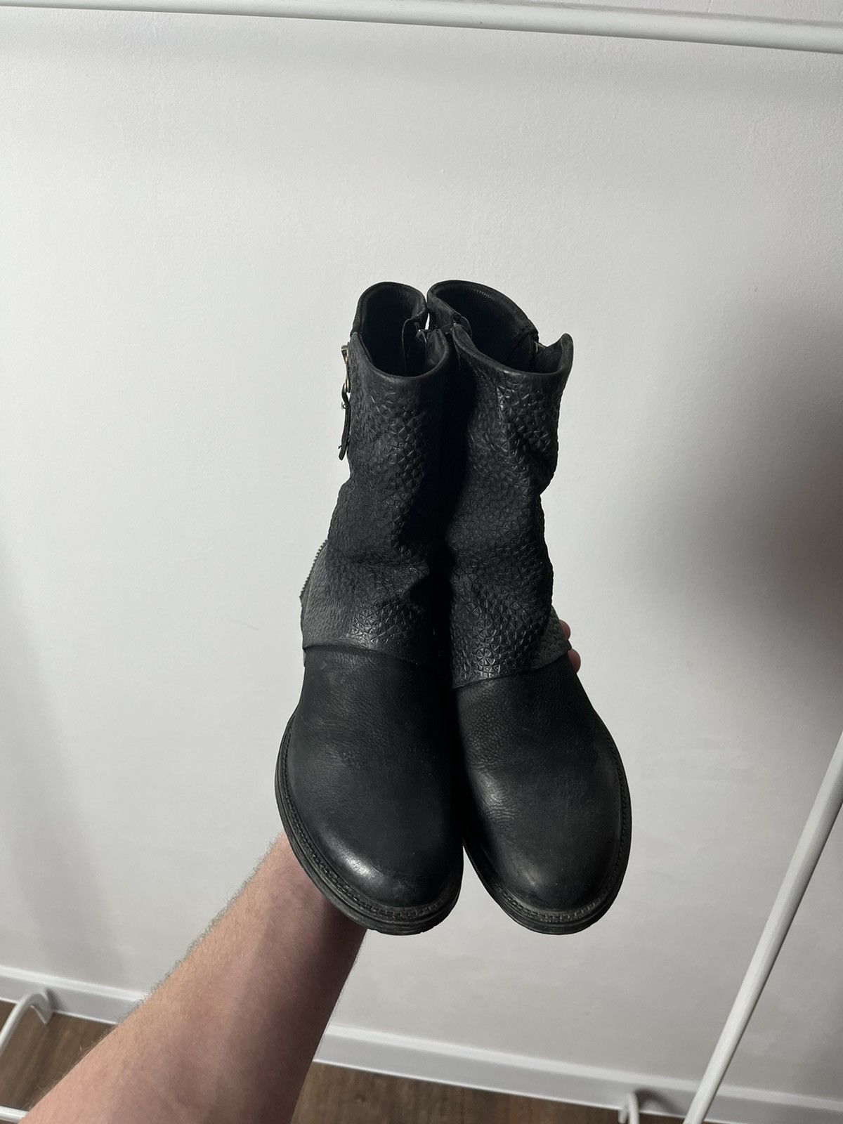 Japanese Brand Mjus Woman’s Black Leather Biker Zip Ankle Boots Shoes Size US 7 / IT 37 - 6 Thumbnail