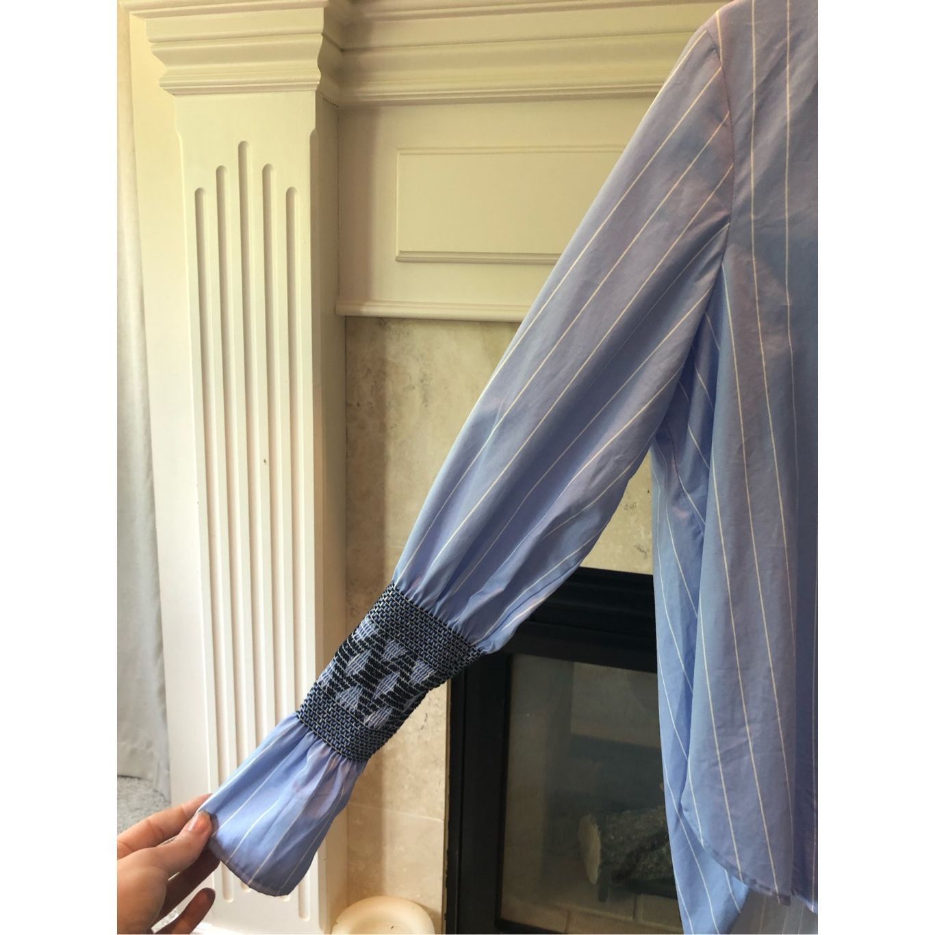 Zara Zara Basic Women’s Blue and White Striped Button Up Long Sle Size L / US 10 / IT 46 - 4 Thumbnail