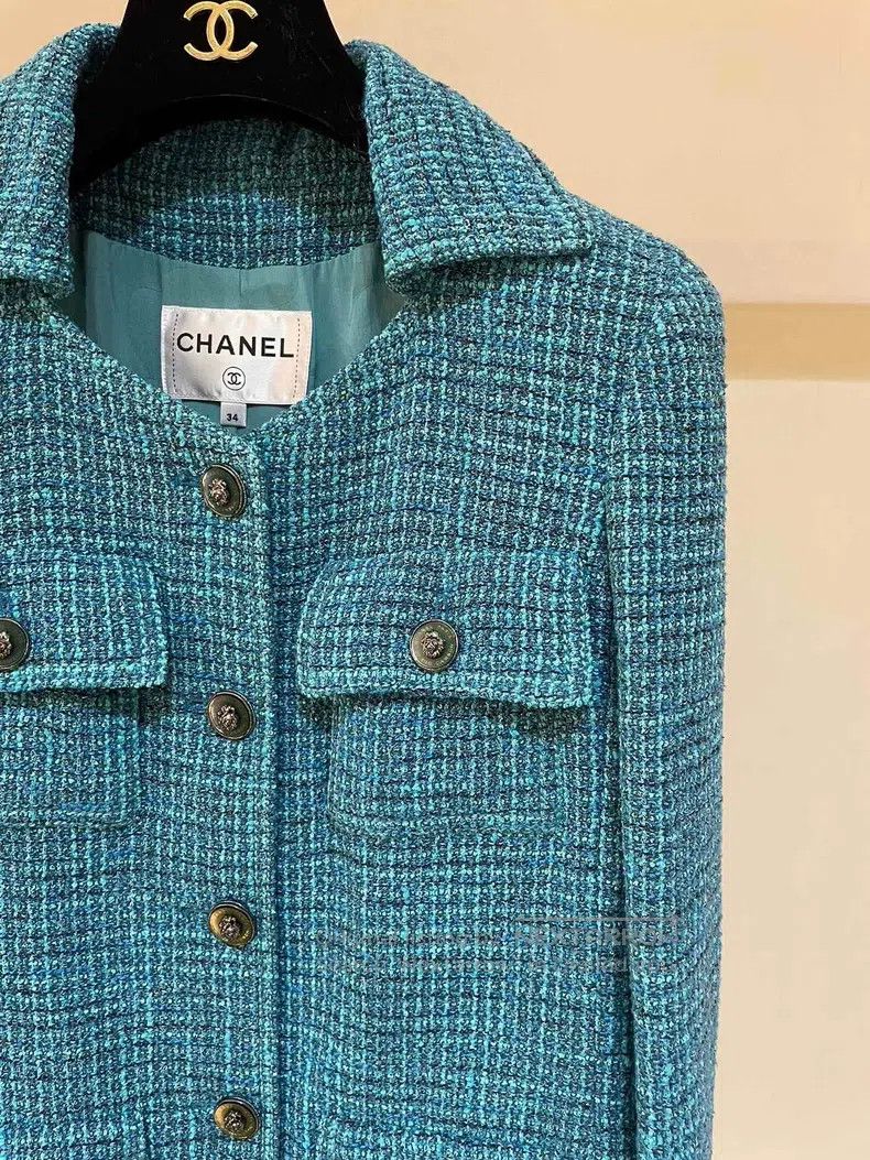 Chanel Chanel 22 Spring and Summer New Peacock Blue Tweed Coat Size XXS / US 00 / IT 34 - 3 Thumbnail