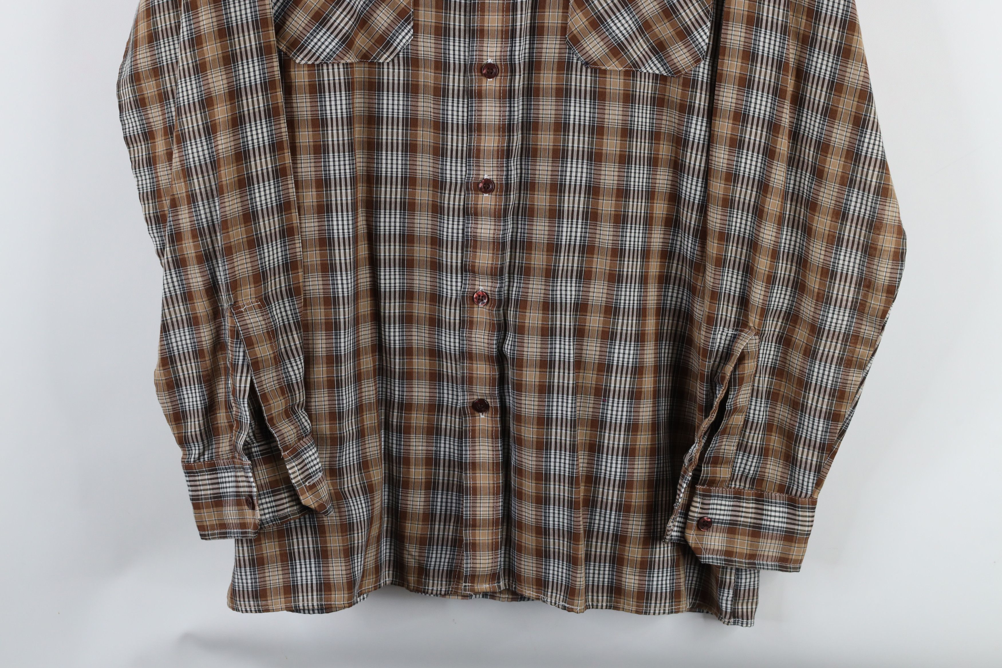 Vintage Vintage 70s Streetwear Collared Button Shirt Brown Plaid Size US M / EU 48-50 / 2 - 3 Thumbnail