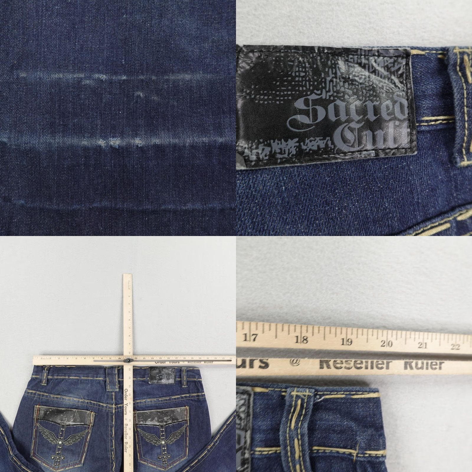 Denime VINTAGE Sacred Cult Jeans Men 40x33 Denim Baggy Straight Embroidered Y2K Blue Mens 40x33 Size US 40 / EU 56 - 8 Thumbnail