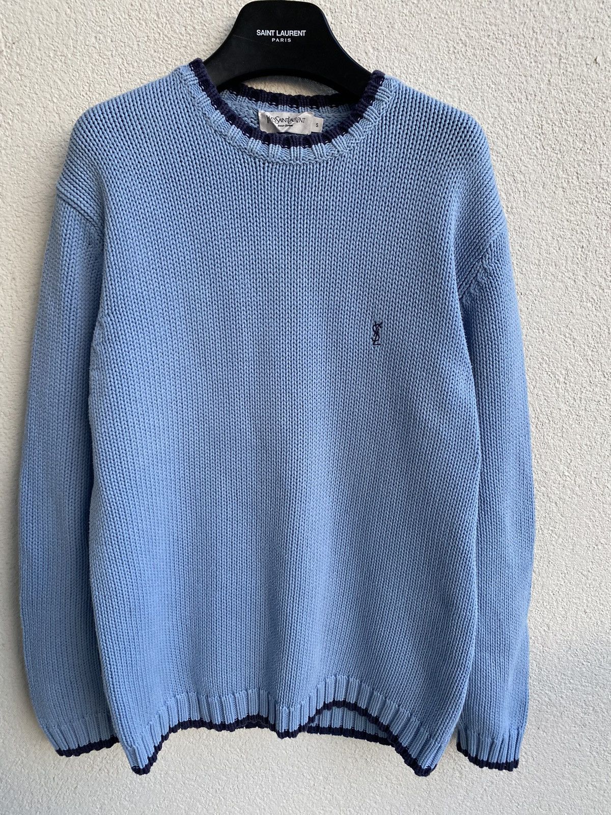 Yves Saint Laurent Heavy YSL Sweater Blue Knit YSL Sweatshirt Size US S / EU 44-46 / 1 - 2 Thumbnail