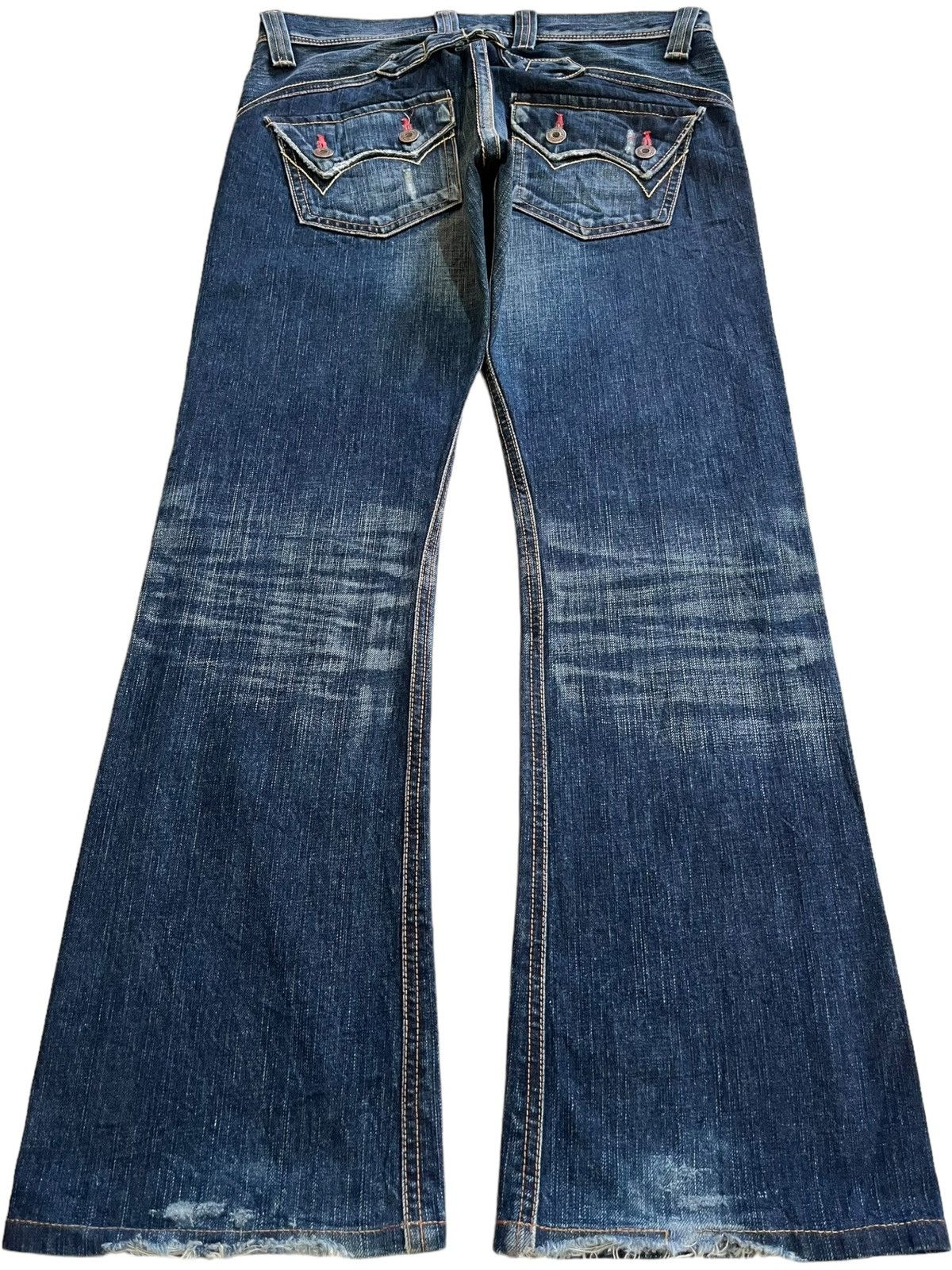 Edwin Vintage Japanese Edwin Flared Buckle Back Distressed Jeans Size 32" / US 10 / IT 46 - 2 Thumbnail