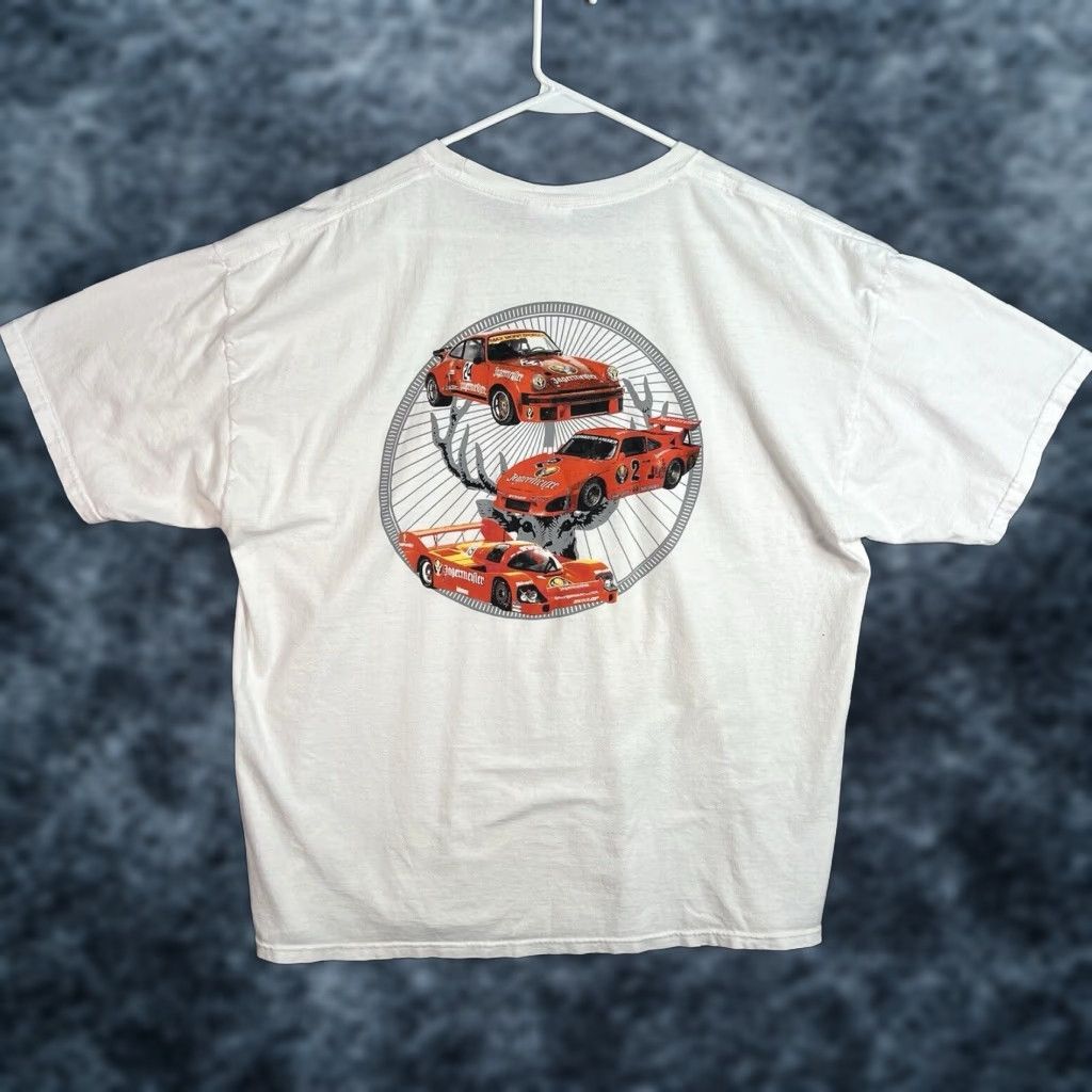 Hanes VINTAGE 1990s Jagermeister Racing Porsche 935 911 962 Car T-Shirt Men's 2XL White Sportswear Size US XXL / EU 58 / 5 - 1 Thumbnail