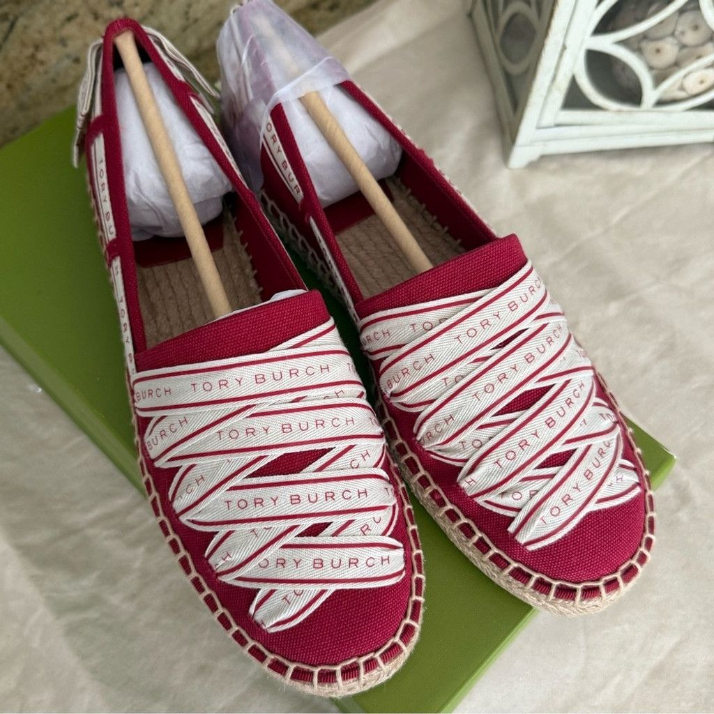 Tory Burch New TORY BURCH RIBBON ESPADRILLE OLONA IT - CANVAS TORY RED Size US 8.5 / IT 38.5 - 3 Thumbnail