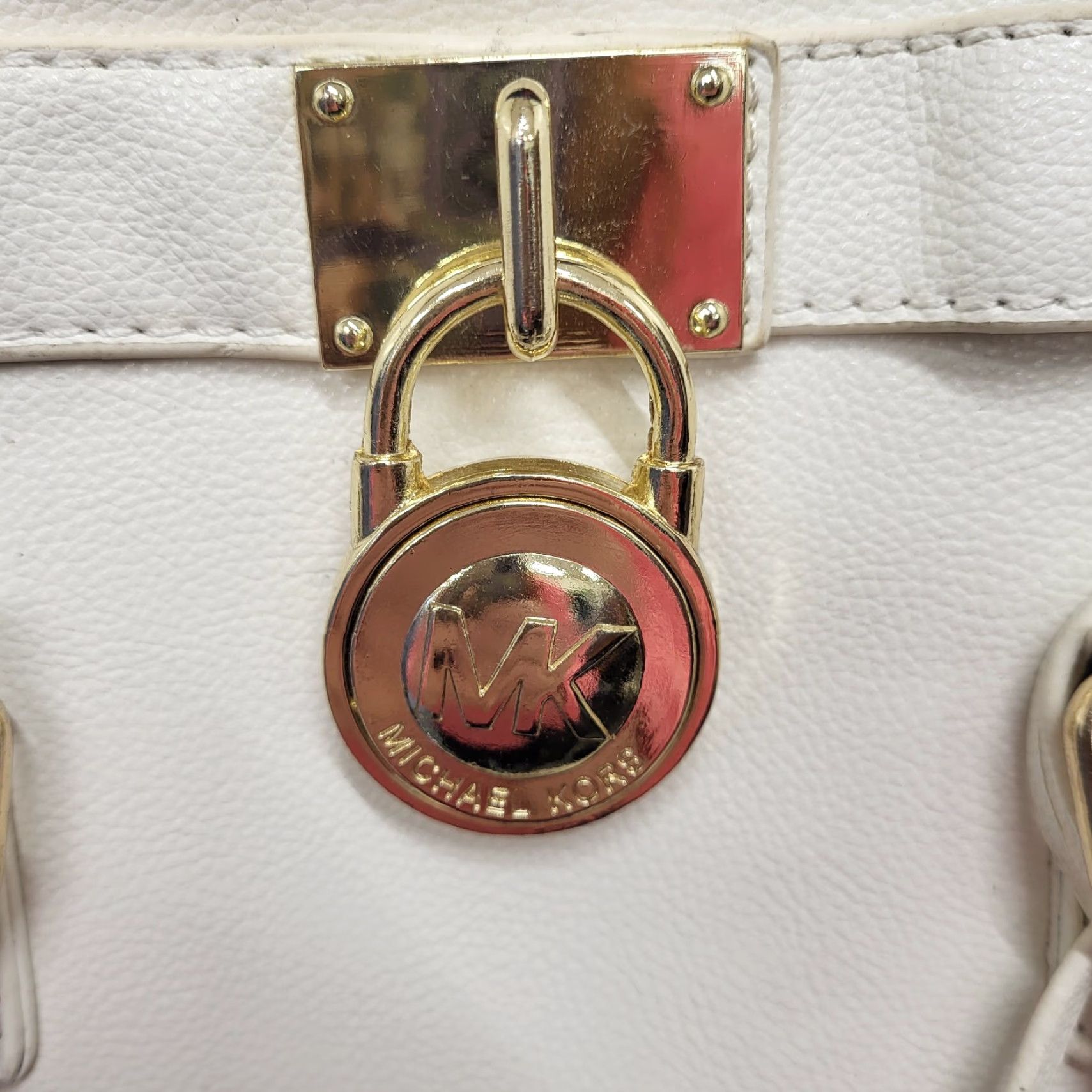 Vintage Michael Kors Hamilton Travel Large White Pebbled Leather Satchel Bag MK Dust Bag Size ONE SIZE - 3 Thumbnail