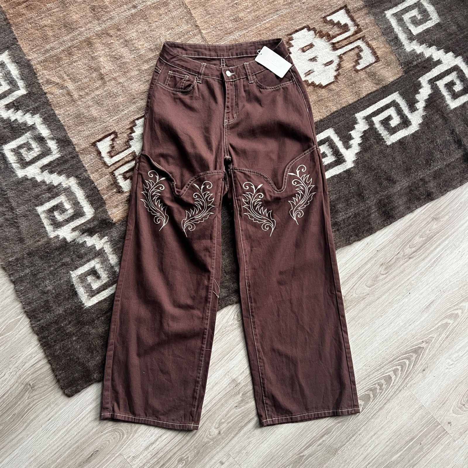 Cowboy Equipment Musera Embroidered Wide Leg Western Y2K Cowboy Jeans 9620AC Size 27" / US 4 / IT 40 - 2 Thumbnail