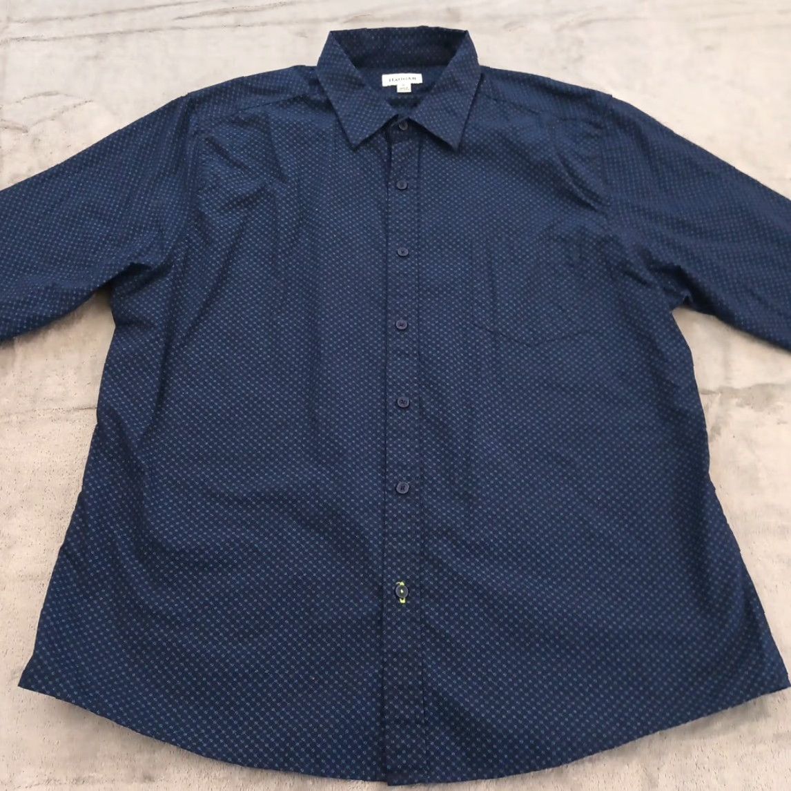 Haggar Haggar Shirt Button-Up Mens XL Blue Geometric Long Sleeve Cotton Size US XL / EU 56 / 4 - 4 Thumbnail