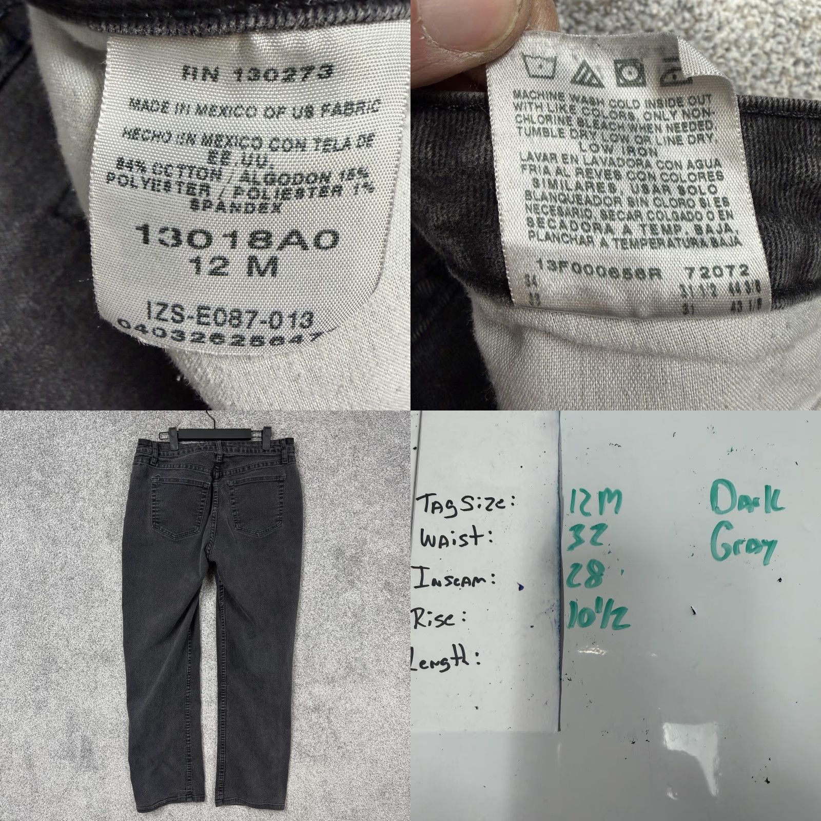 Vintage Riders By Lee Jeans Womens 12M 32x28 Dark Gray Denim Fairygrunge Utility Y2K Size 34" / US 12 / IT 48 - 8 Thumbnail