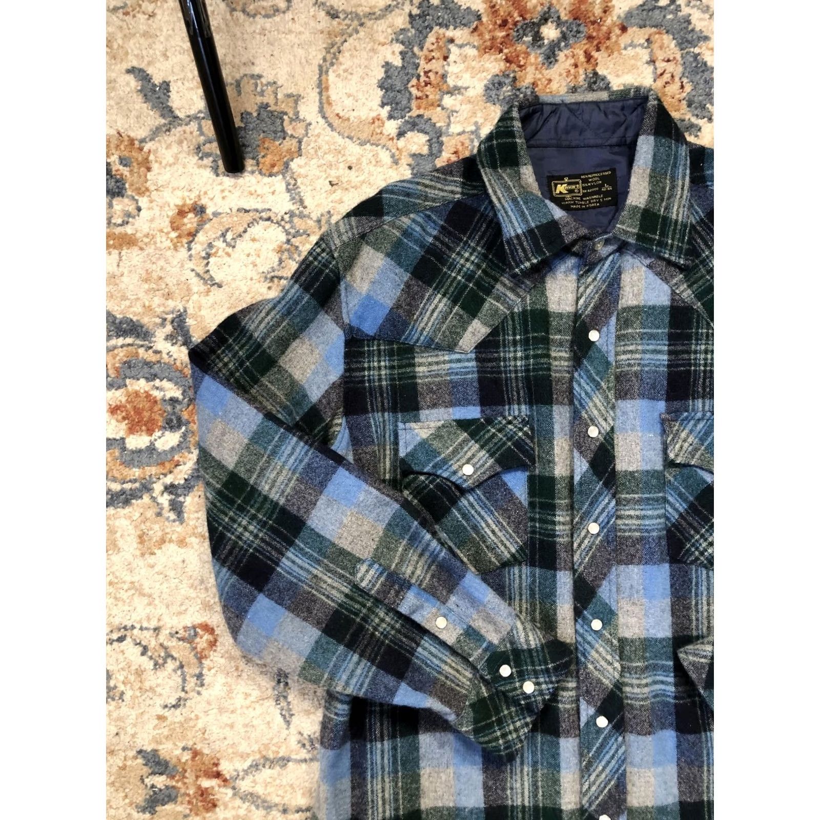 Vintage VINTAGE Kmart Shirt Mens Large Green Plaid Flannel Pearl Snap Long Sleeve Size US L / EU 52-54 / 3 - 3 Thumbnail