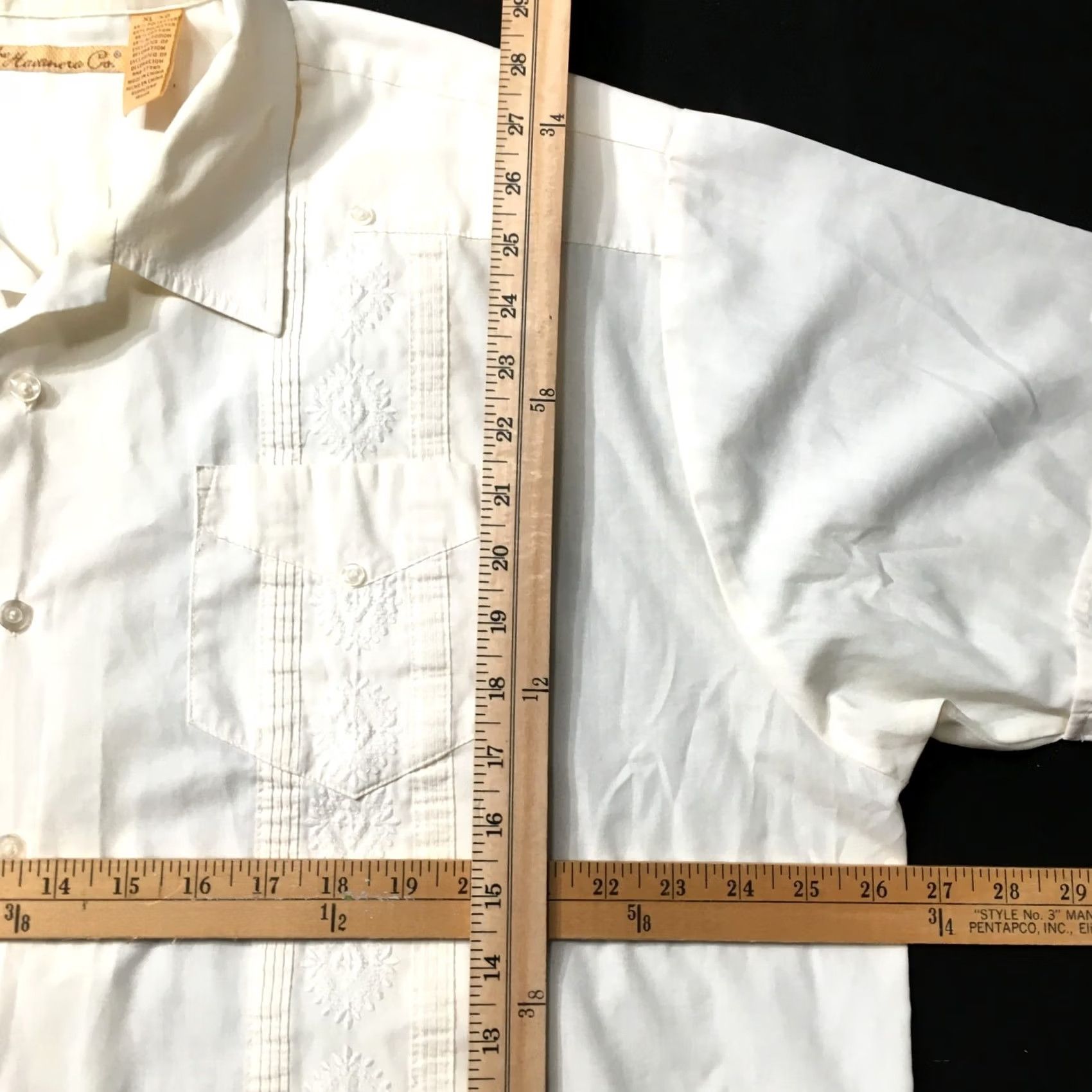 CO VINTAGE THE HAVANERA Co XL Button Down Short Sleeve Shirt CREAM BEIGE POCKETS Mens Size US XL / EU 56 / 4 - 5 Thumbnail