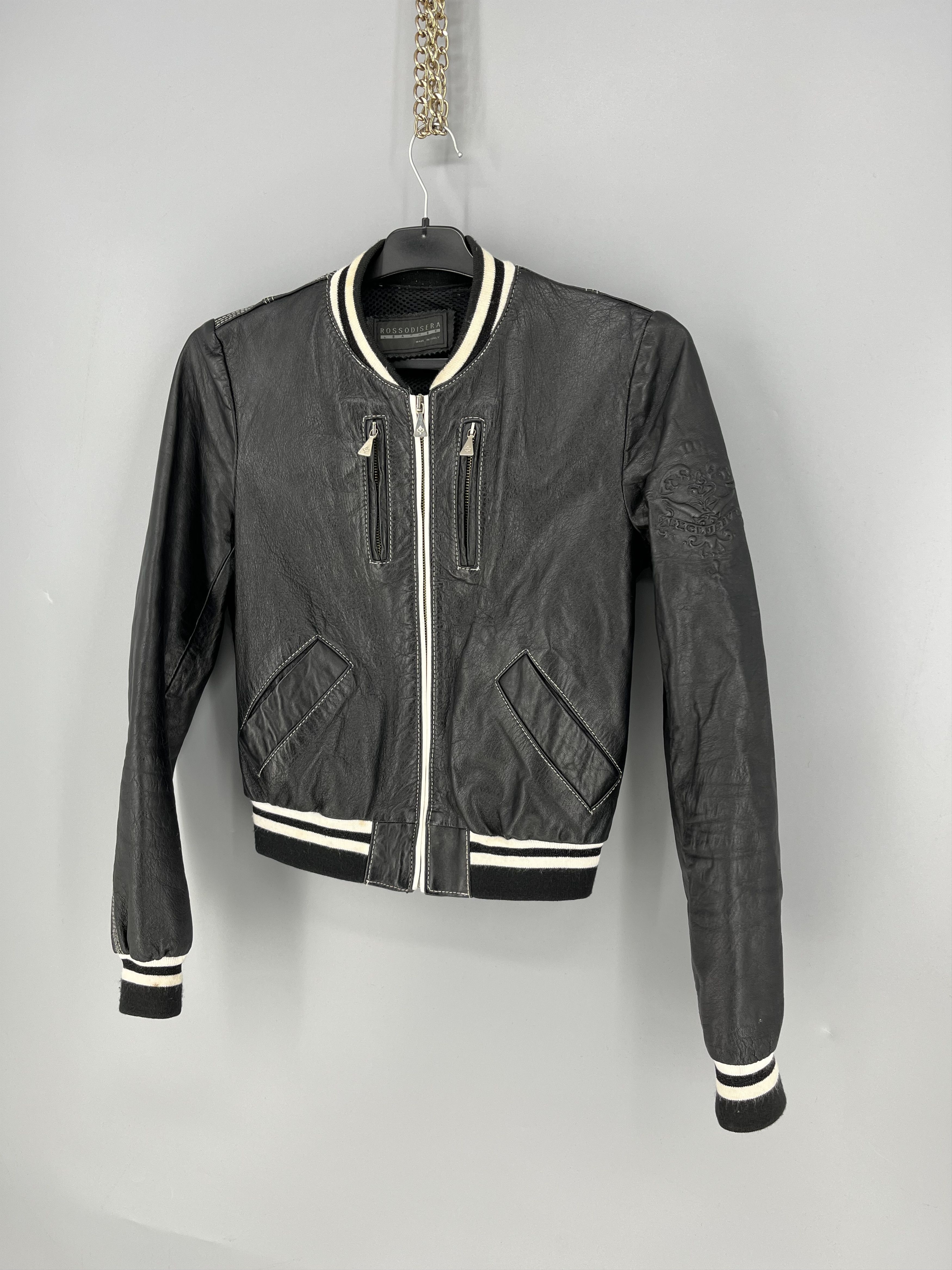 Leather Rossodisera Womens Black Leather Bomber Jacket Size M / US 6-8 / IT 42-44 - 3 Thumbnail