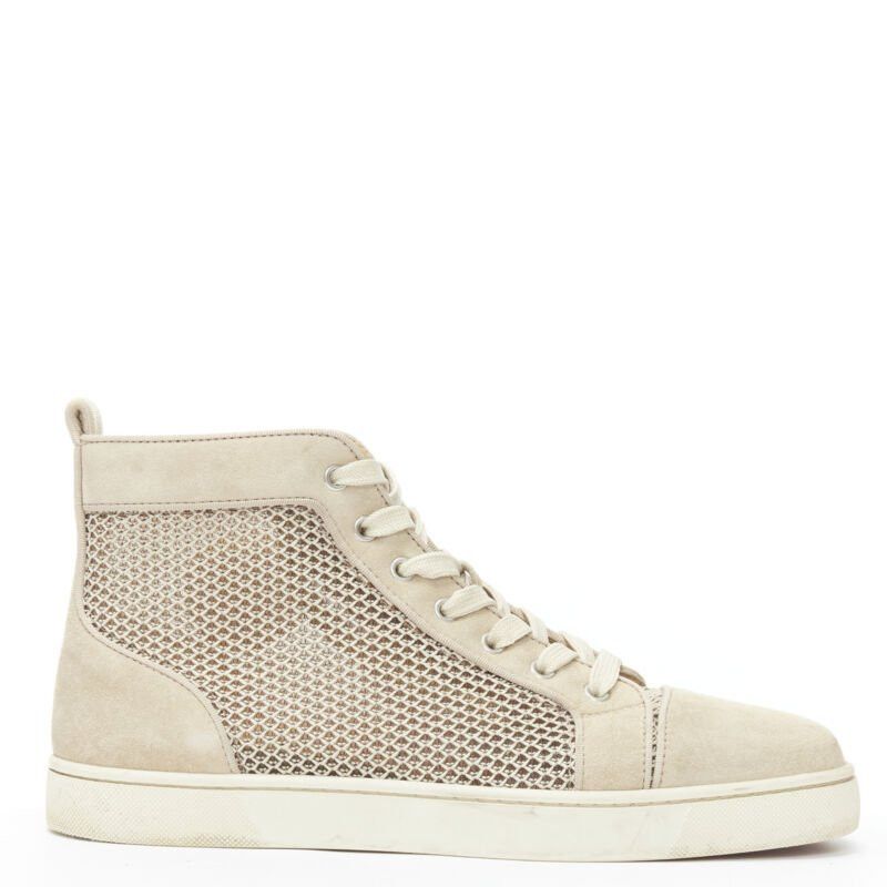 Christian Louboutin CHRISTIAB LOUBOUTIN Louis sand beige suede jacquard high top sneaker EU40.5 Size US 7.5 / EU 40-41 - 1 Thumbnail