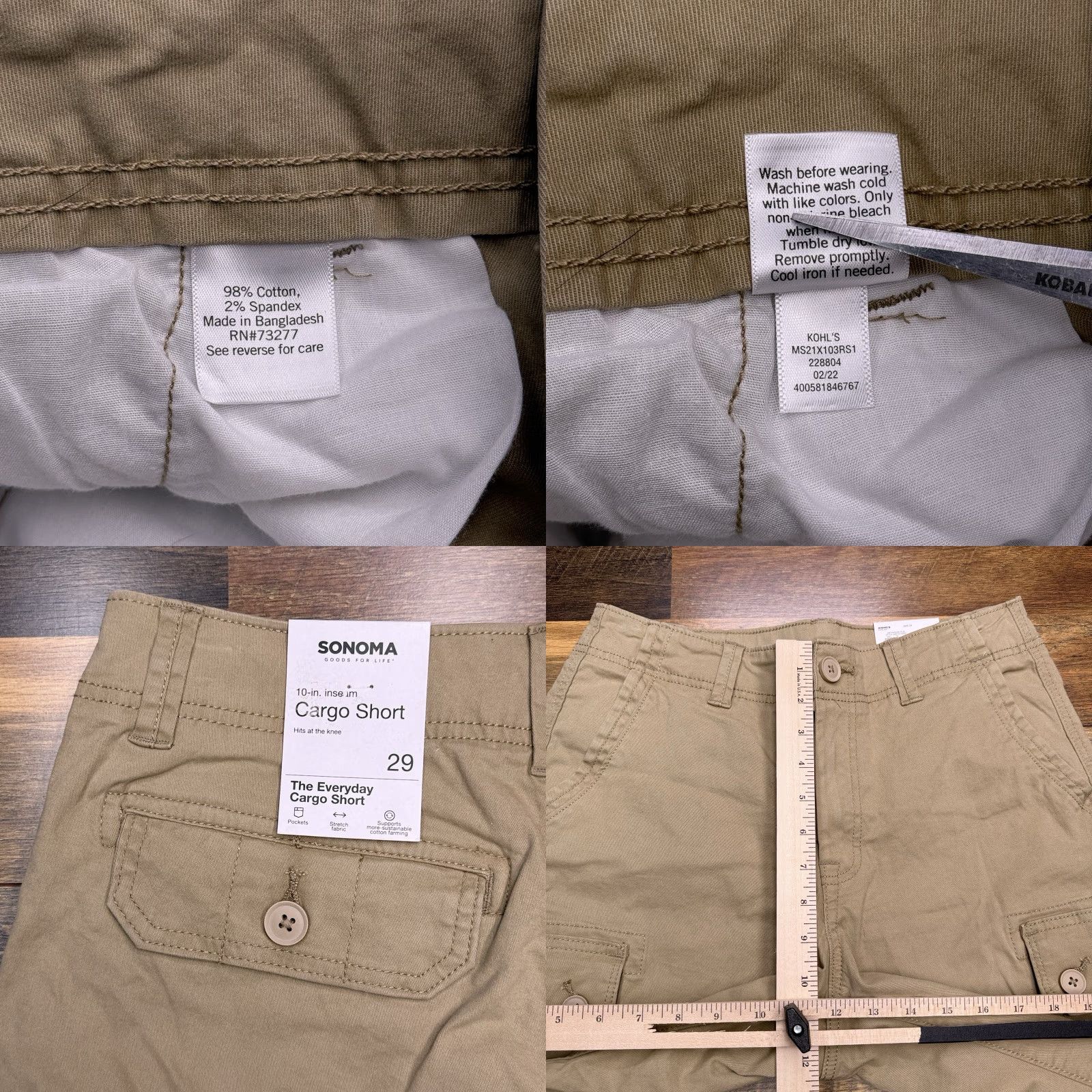 Vintage Sonoma Cargo Shorts Mens 29 Tan Stretch New Size US 29 - 8 Thumbnail