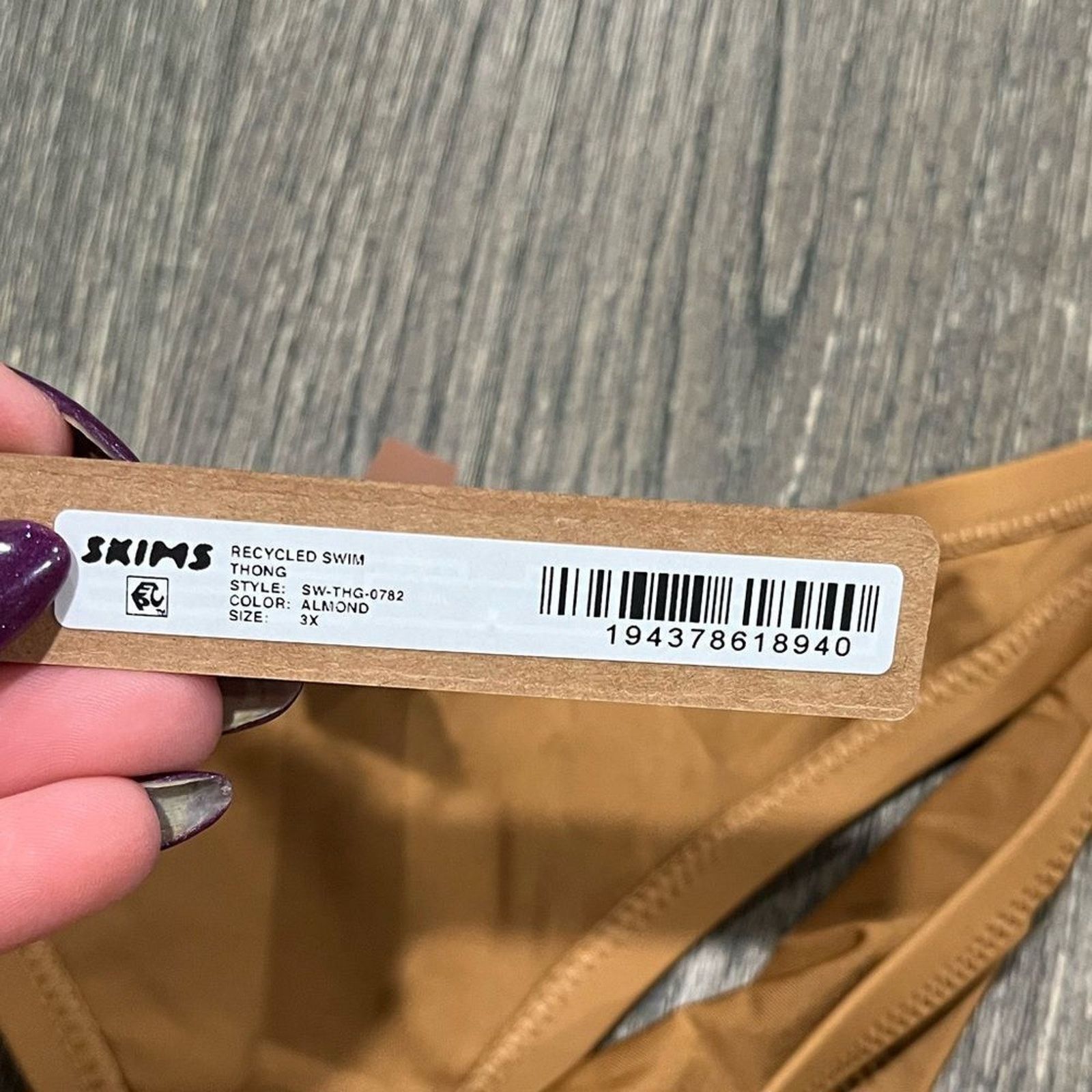 SKIMS NWT Skims Recycled Swim Thong Swimwear Stretch Almond 3X Size ONE SIZE - 4 Thumbnail